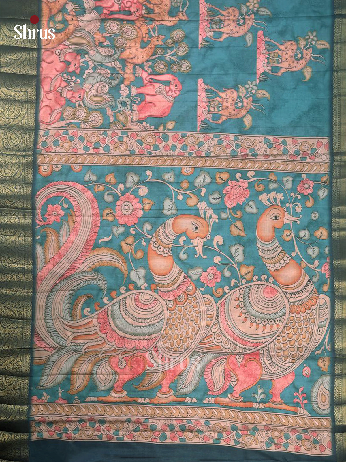 Peacock Green - Chennur-Print Saree - Shop on Shrus.com