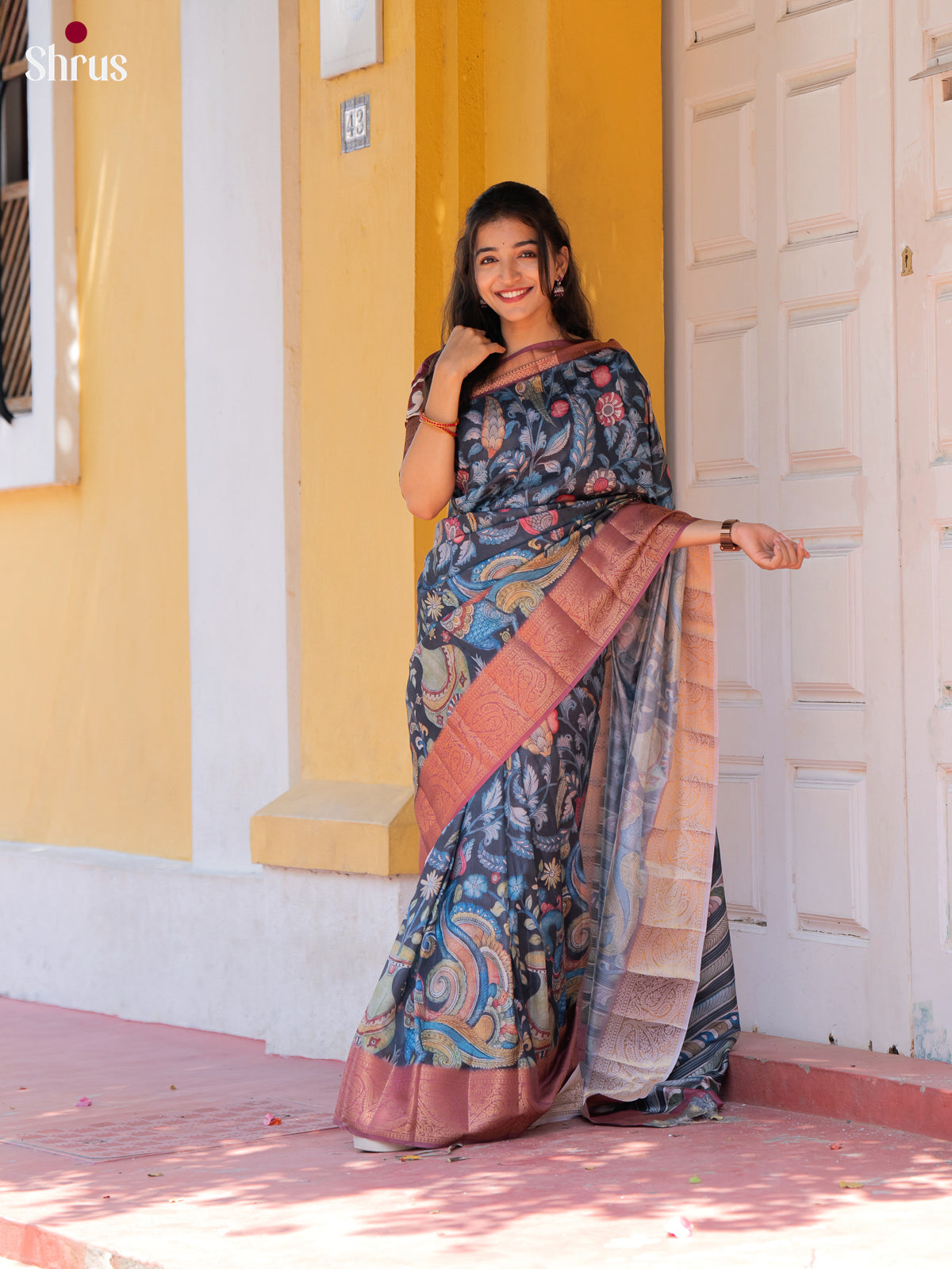 Black & Brown - Chennur-Print Saree - Shop on Shrus.com