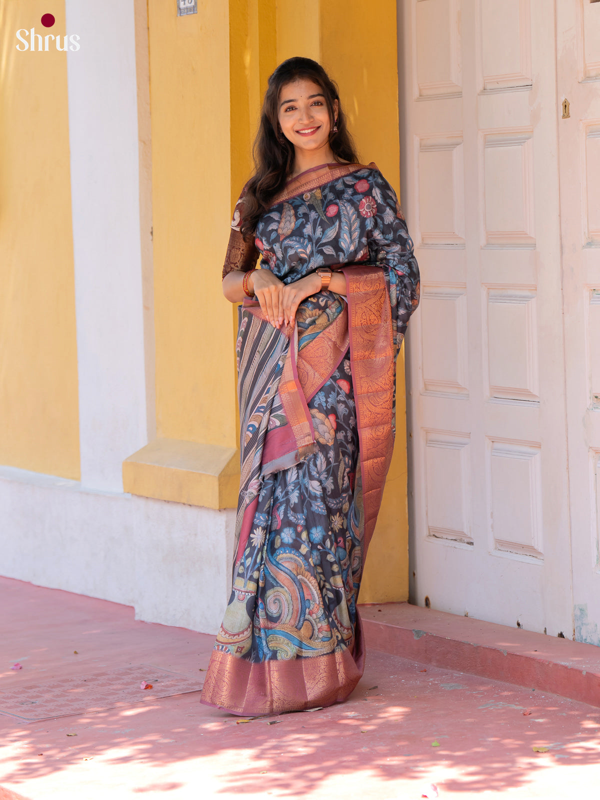 Black & Brown - Chennur-Print Saree - Shop on Shrus.com