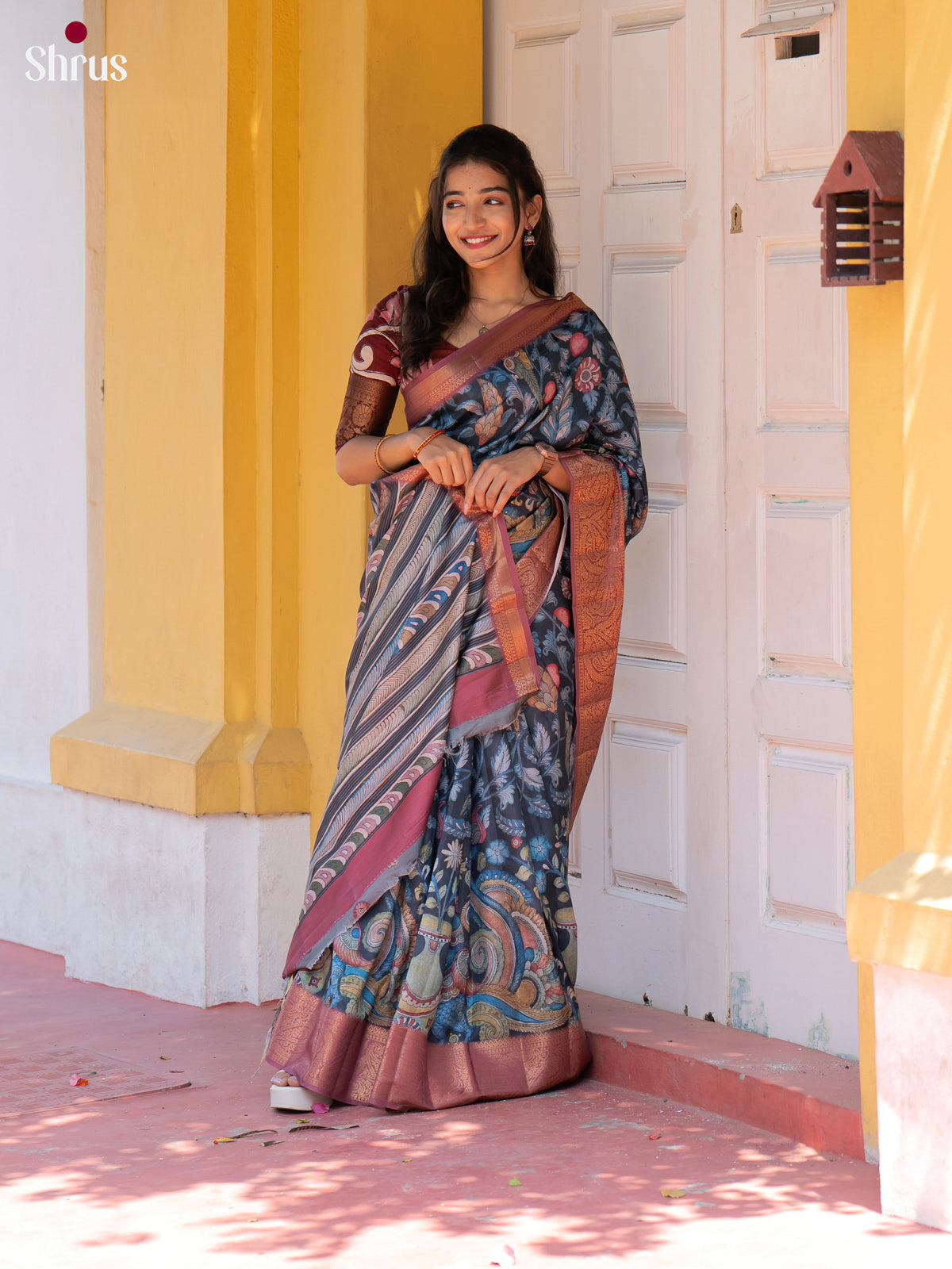 Black & Brown - Chennur-Print Saree - Shop on Shrus.com