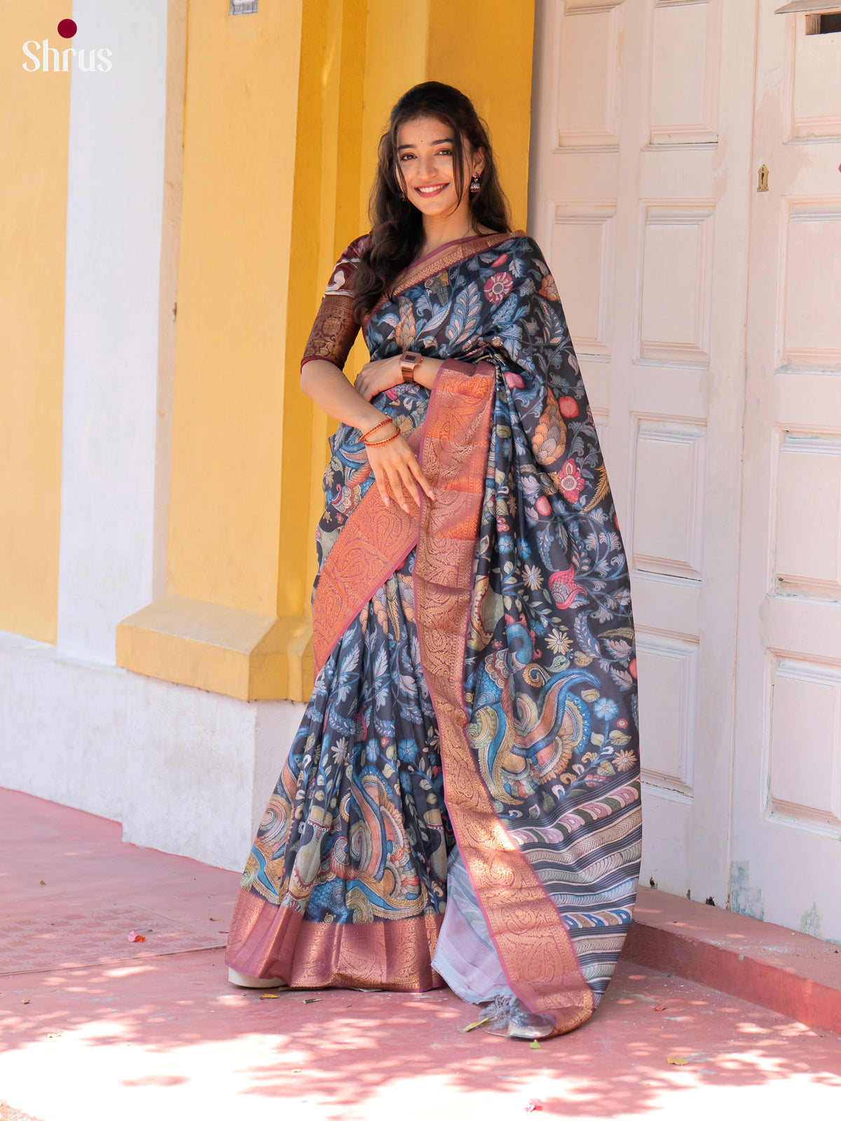 Black & Brown - Chennur-Print Saree - Shop on Shrus.com