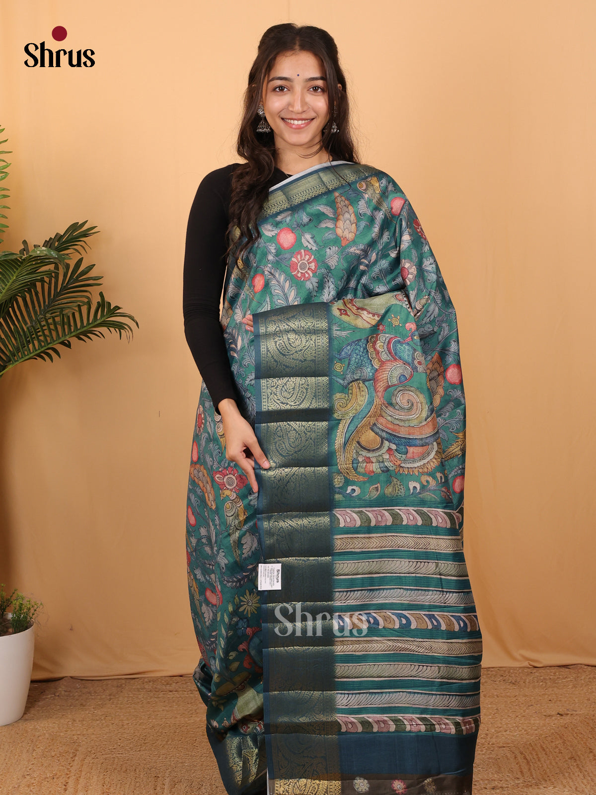 Green - Chennur-Print Saree - Shop on Shrus.com