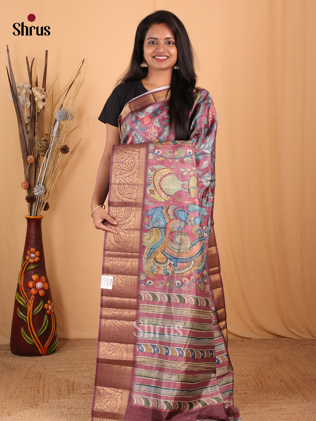 Purple - Chennur-Print Saree - Shop on Shrus.com