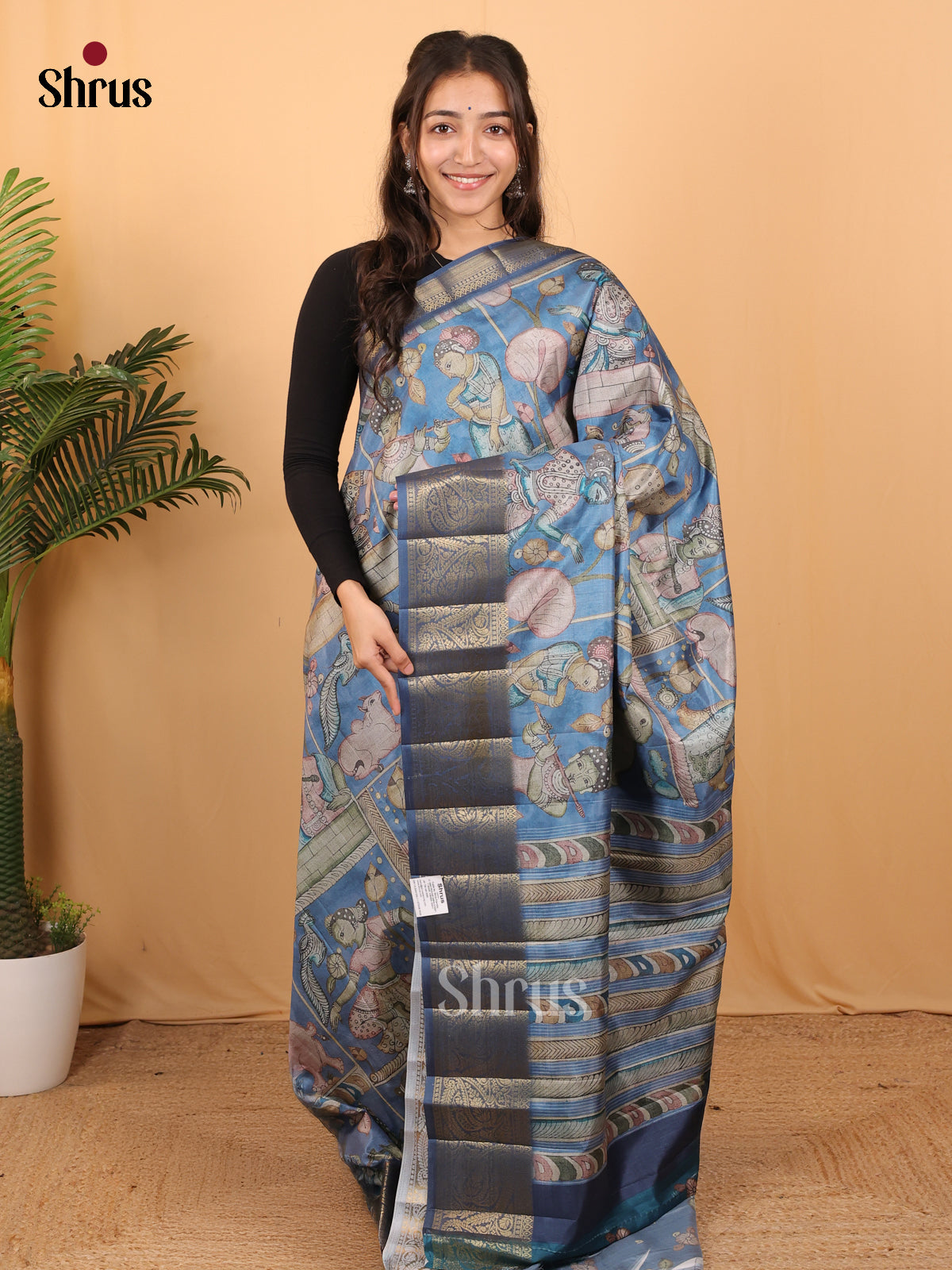 Blue- Chennur-Print Saree - Shop on Shrus.com