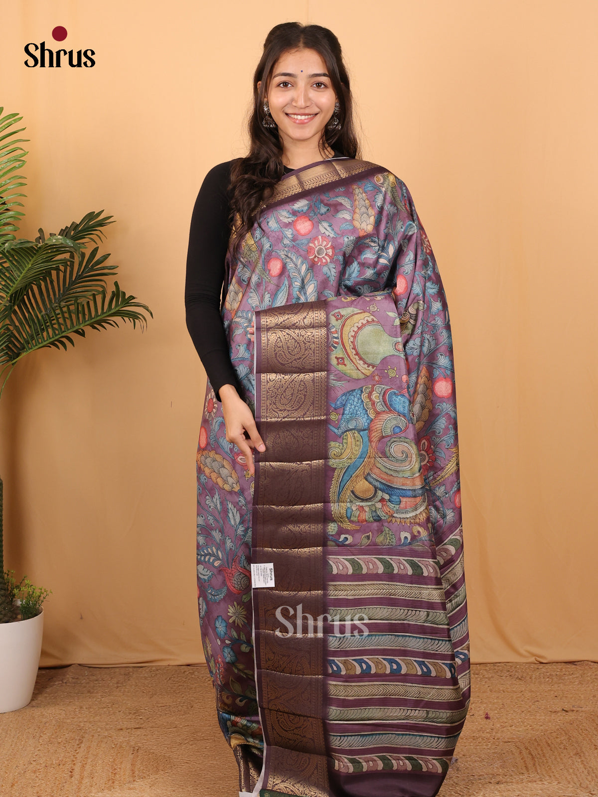 Lavender - Chennur-Print Saree - Shop on Shrus.com