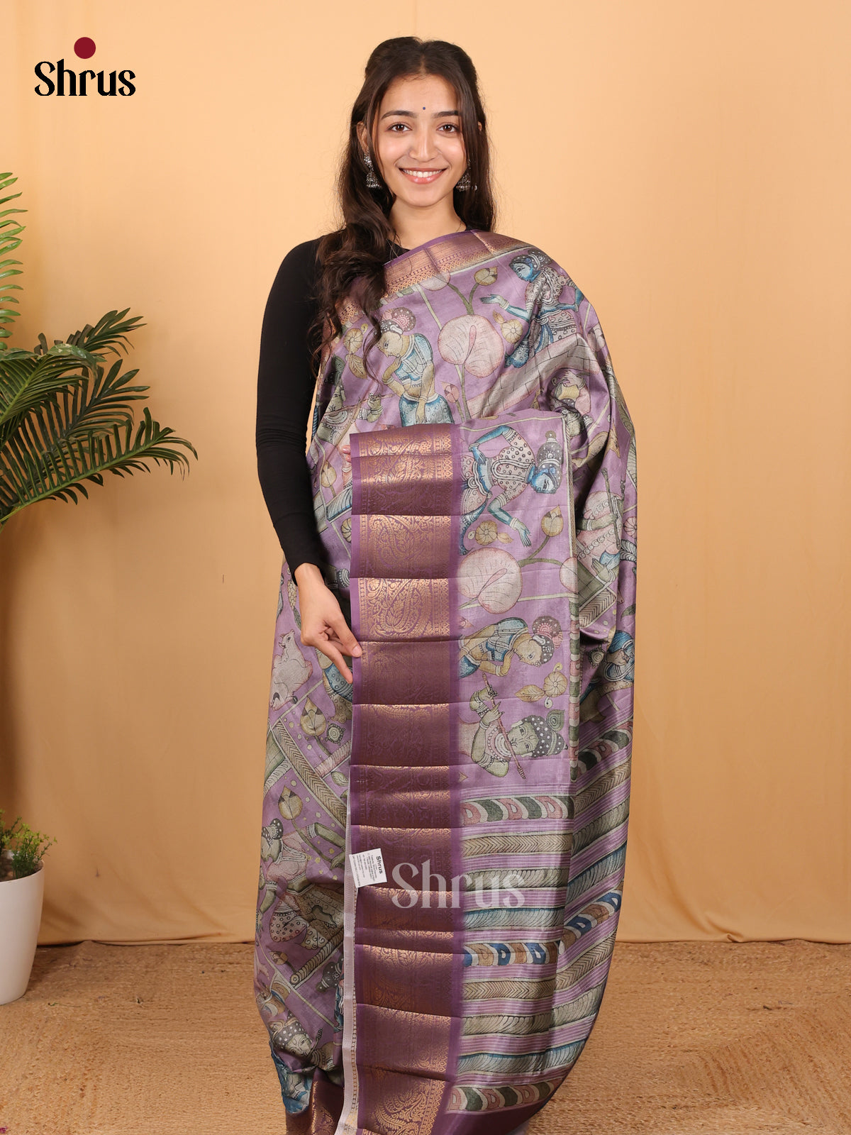 Lavender - Chennur-Print Saree - Shop on Shrus.com