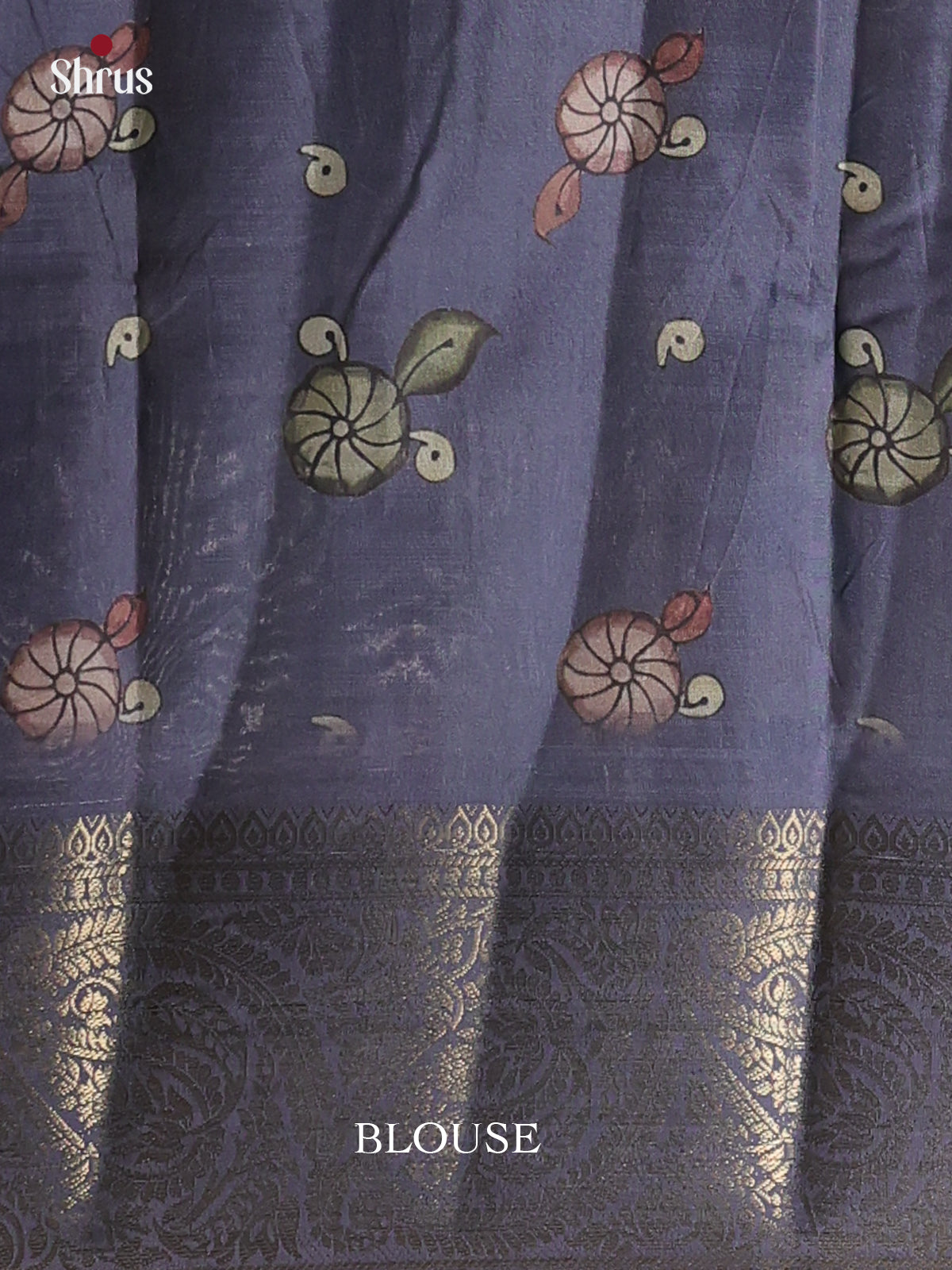Greyish blue- Chennur-Print Saree - Shop on Shrus.com