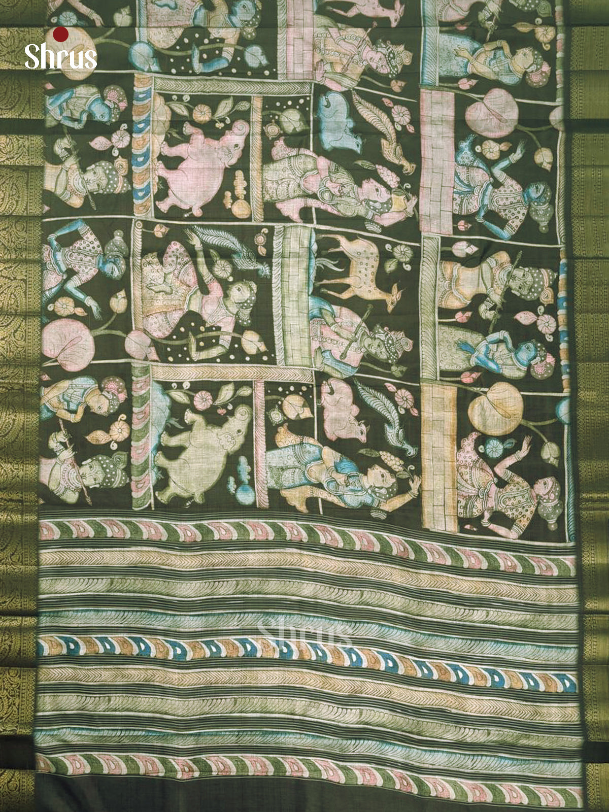 Green - Chennur-Print Saree - Shop on Shrus.com