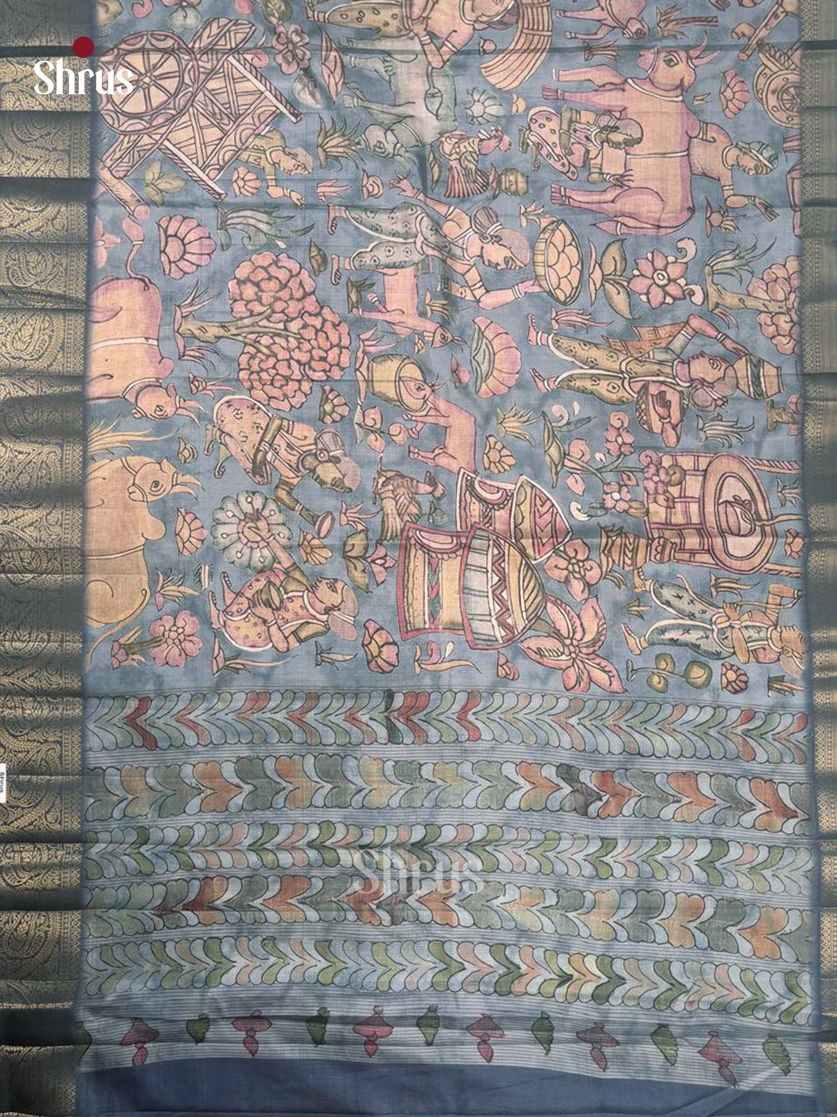 Grey - Chennur-Print Saree - Shop on Shrus.com