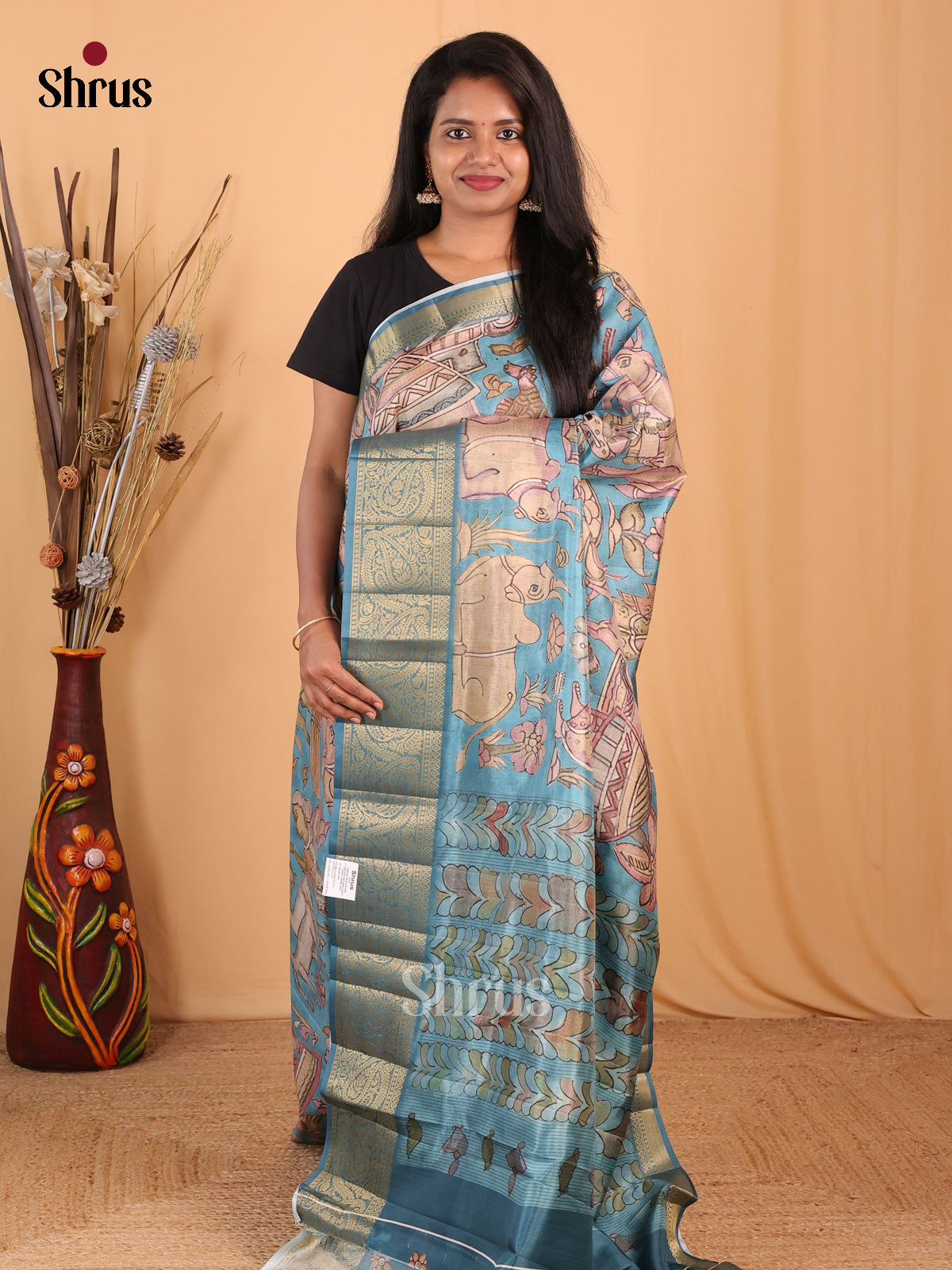 Blue - Chennur-Print Saree - Shop on Shrus.com