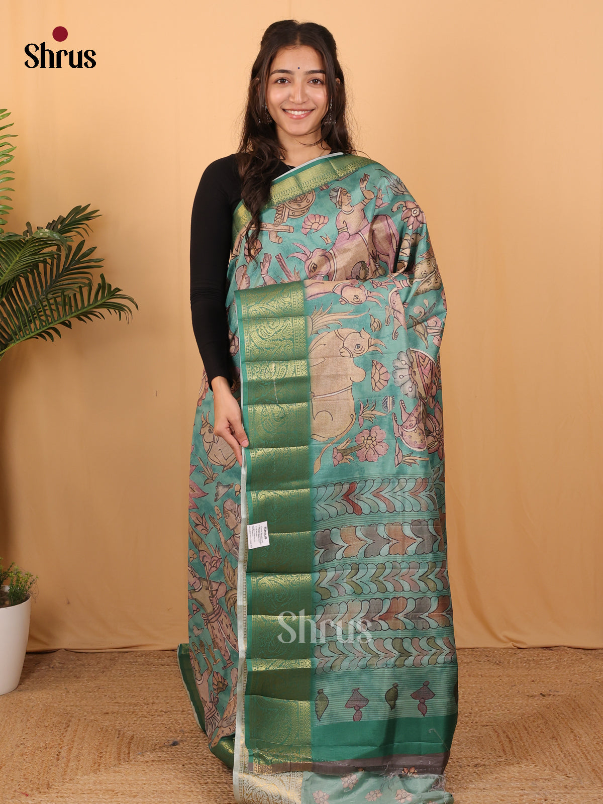 Pastel Green - Chennur-Print Saree - Shop on Shrus.com