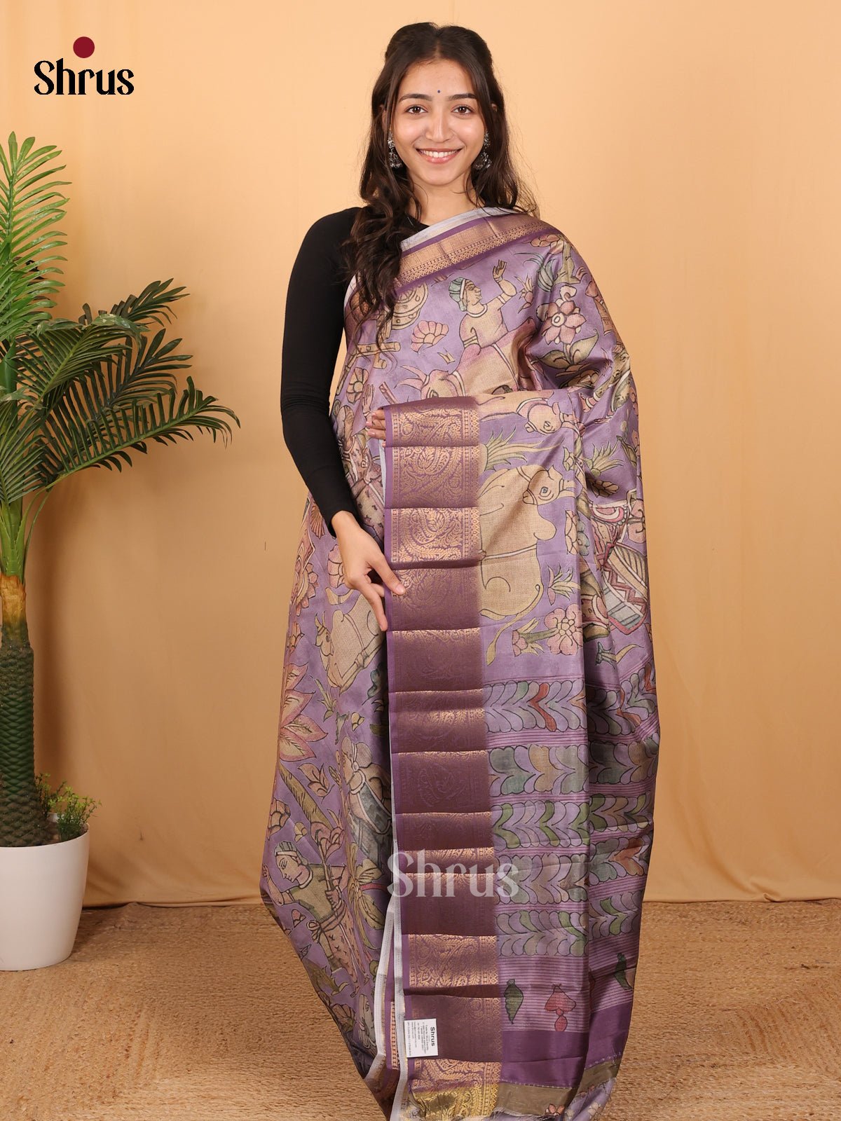 Dark Lavender - Chennur-Print Saree - Shop on Shrus.com