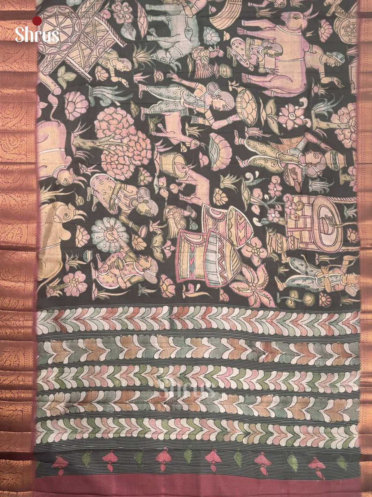 Black & Maroon - Chennur-Print Saree - Shop on Shrus.com