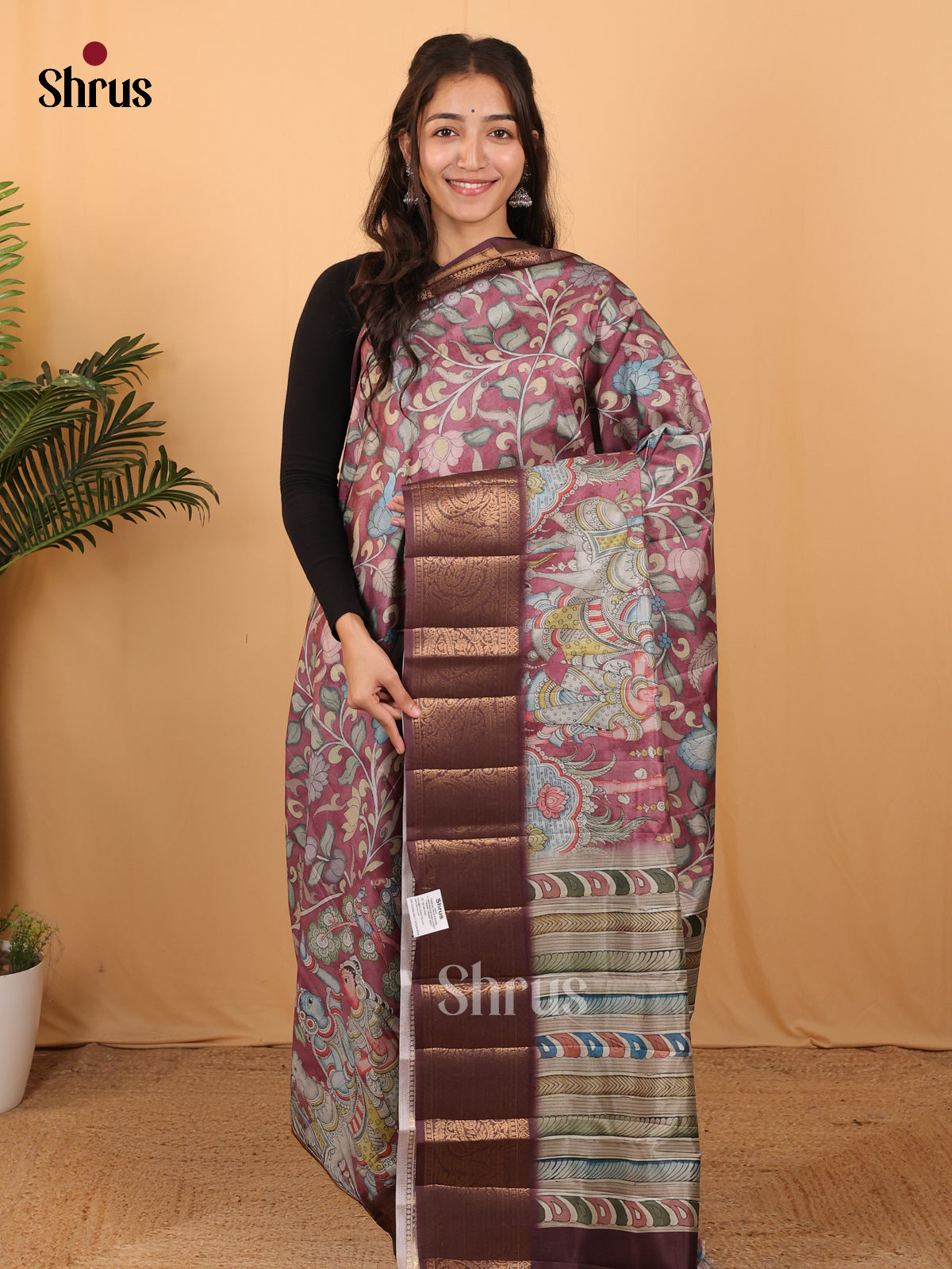 Dark Purple - Chennur-Print Saree - Shop on Shrus.com