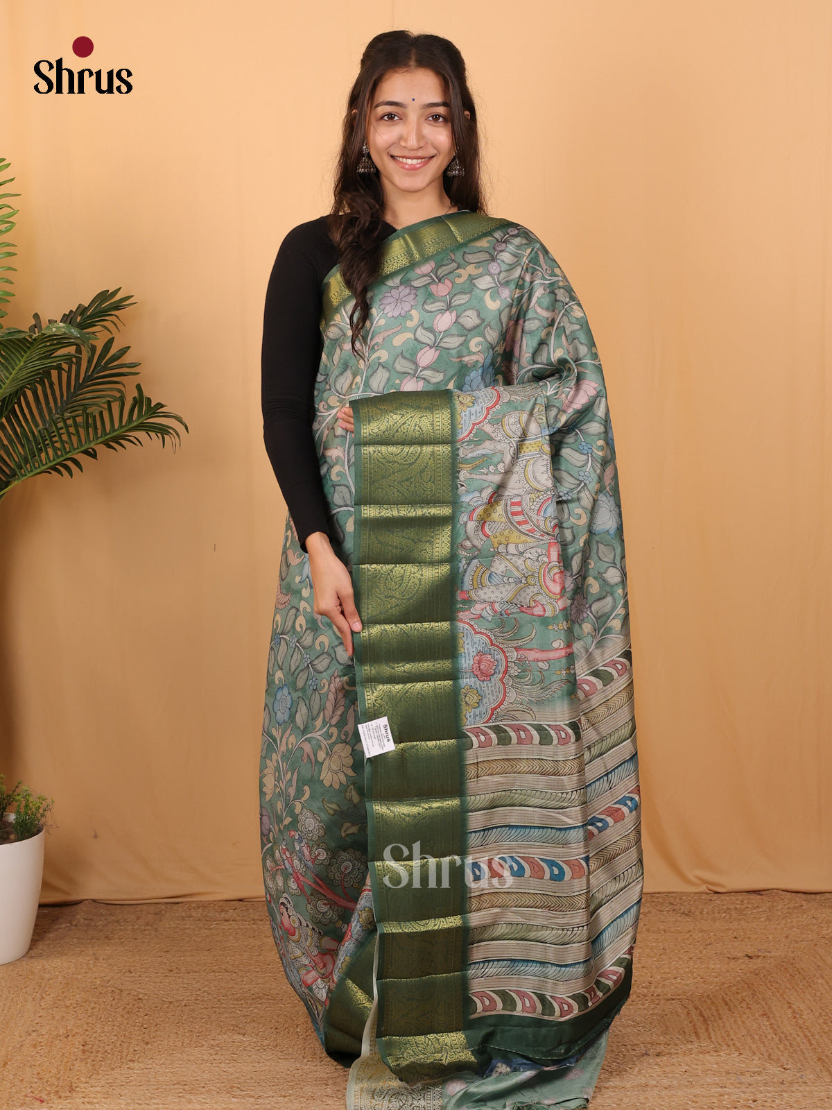 Green - Chennur-Print Saree - Shop on Shrus.com