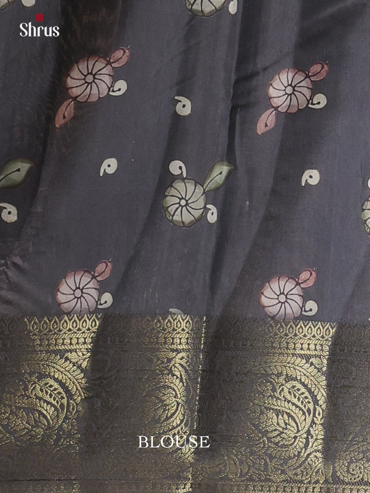 Grey - Chennur-Print Saree - Shop on Shrus.com