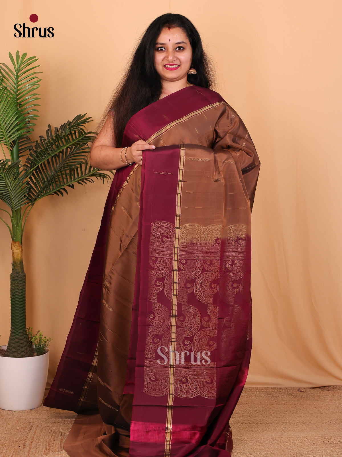 Brown & Maroon - Softsilk-halfpure Saree - Shop on Shrus.com