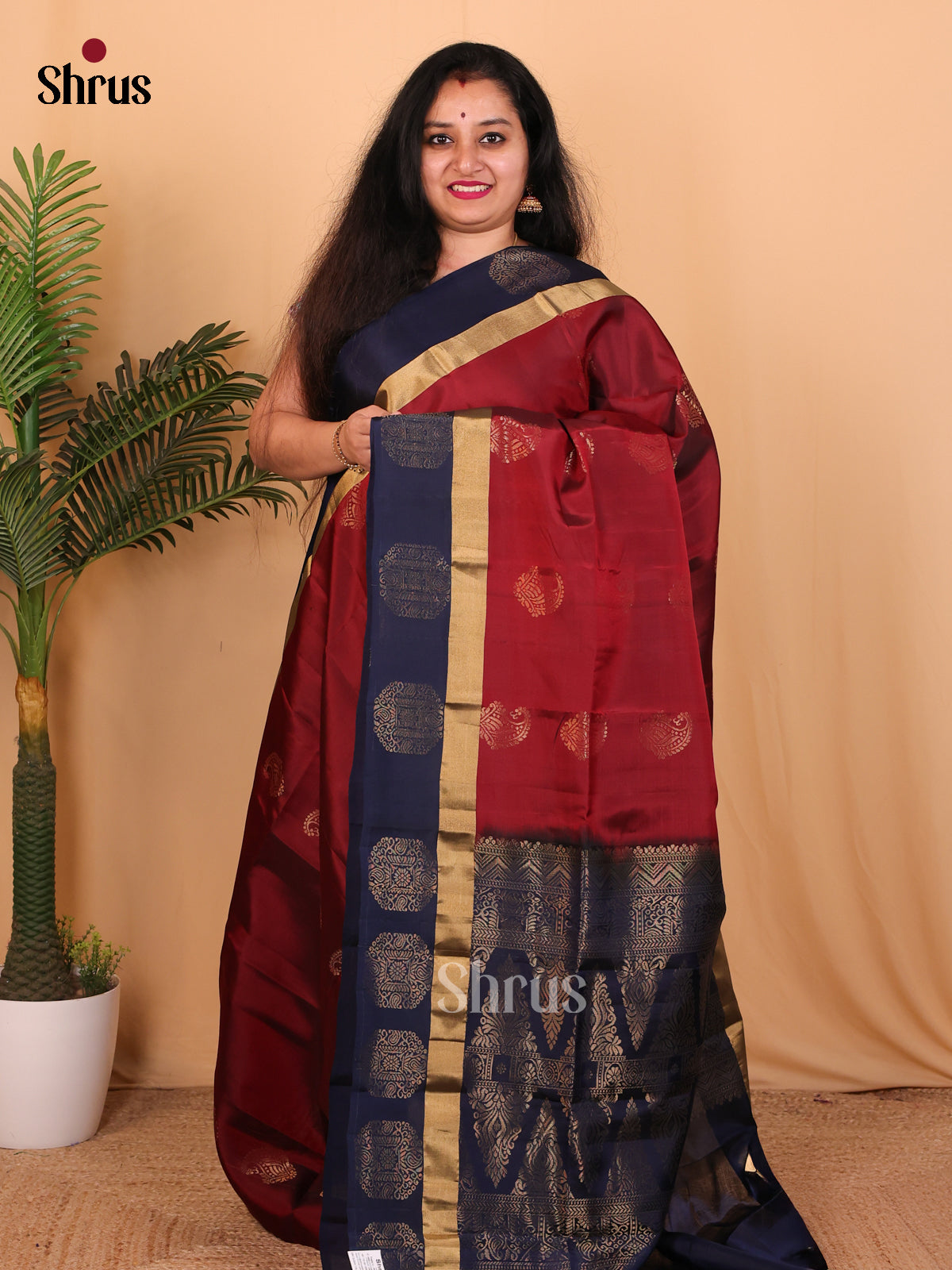 Maroon & Blue - Softsilk-halfpure Saree - Shop on Shrus.com