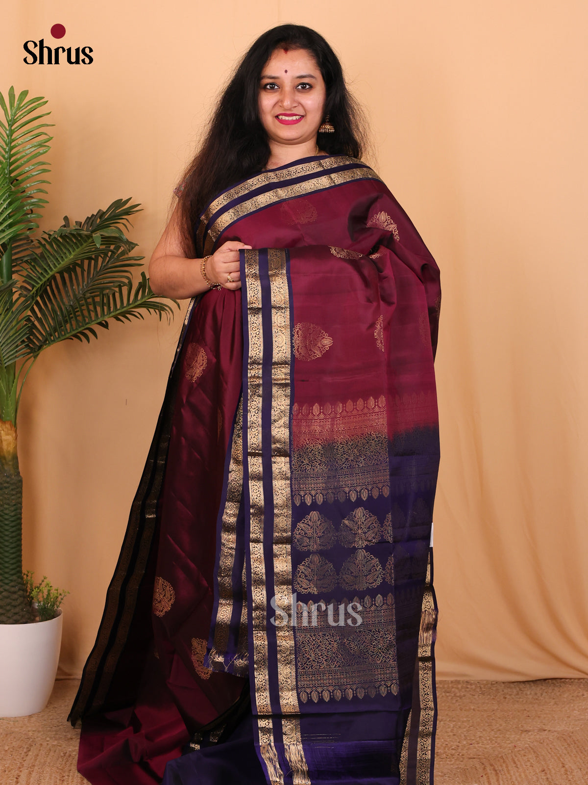 Maroon & Blue - Softsilk-halfpure Saree - Shop on Shrus.com