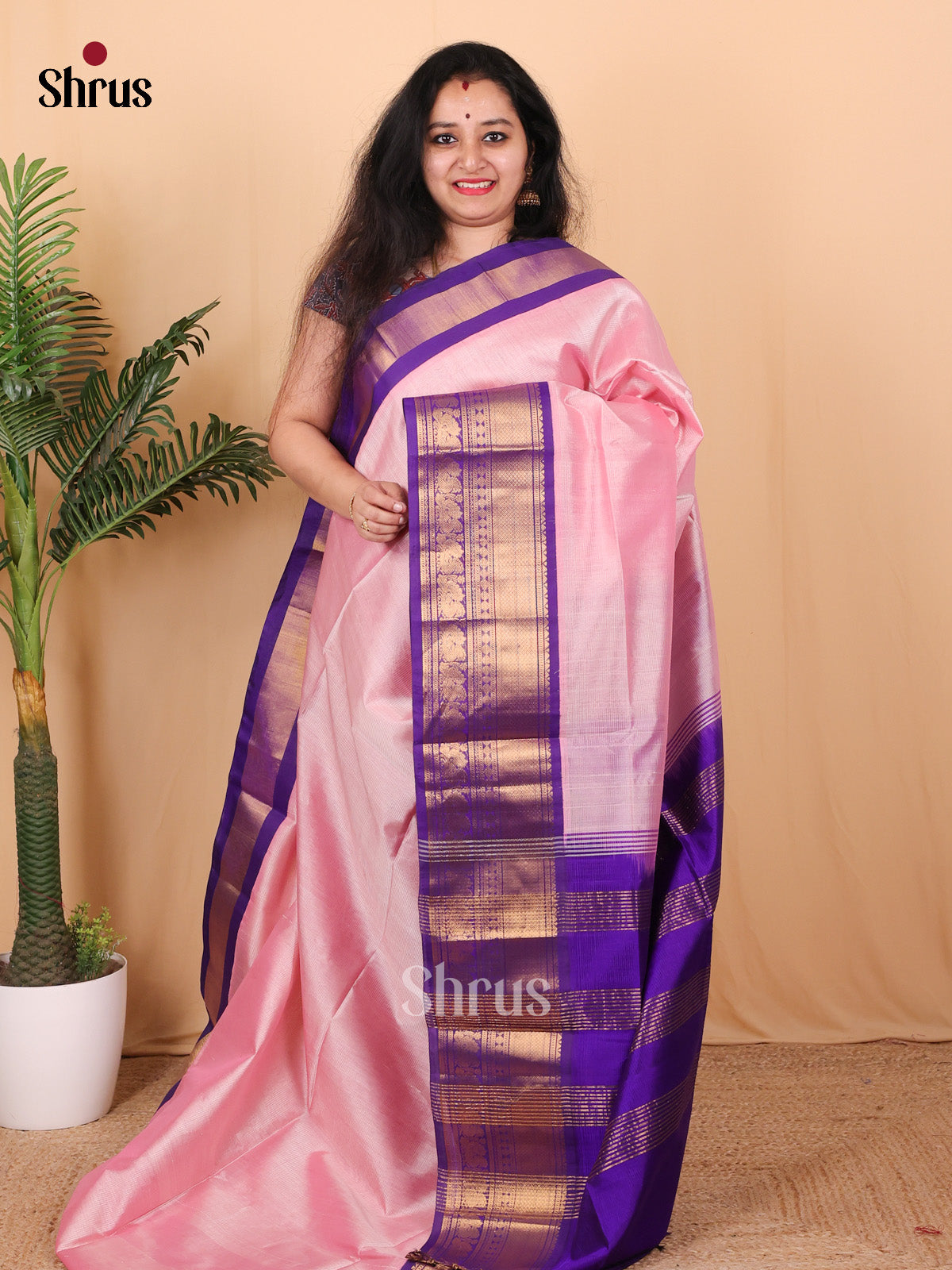 Pink & Violet - Silk Cotton Saree - Shop on Shrus.com