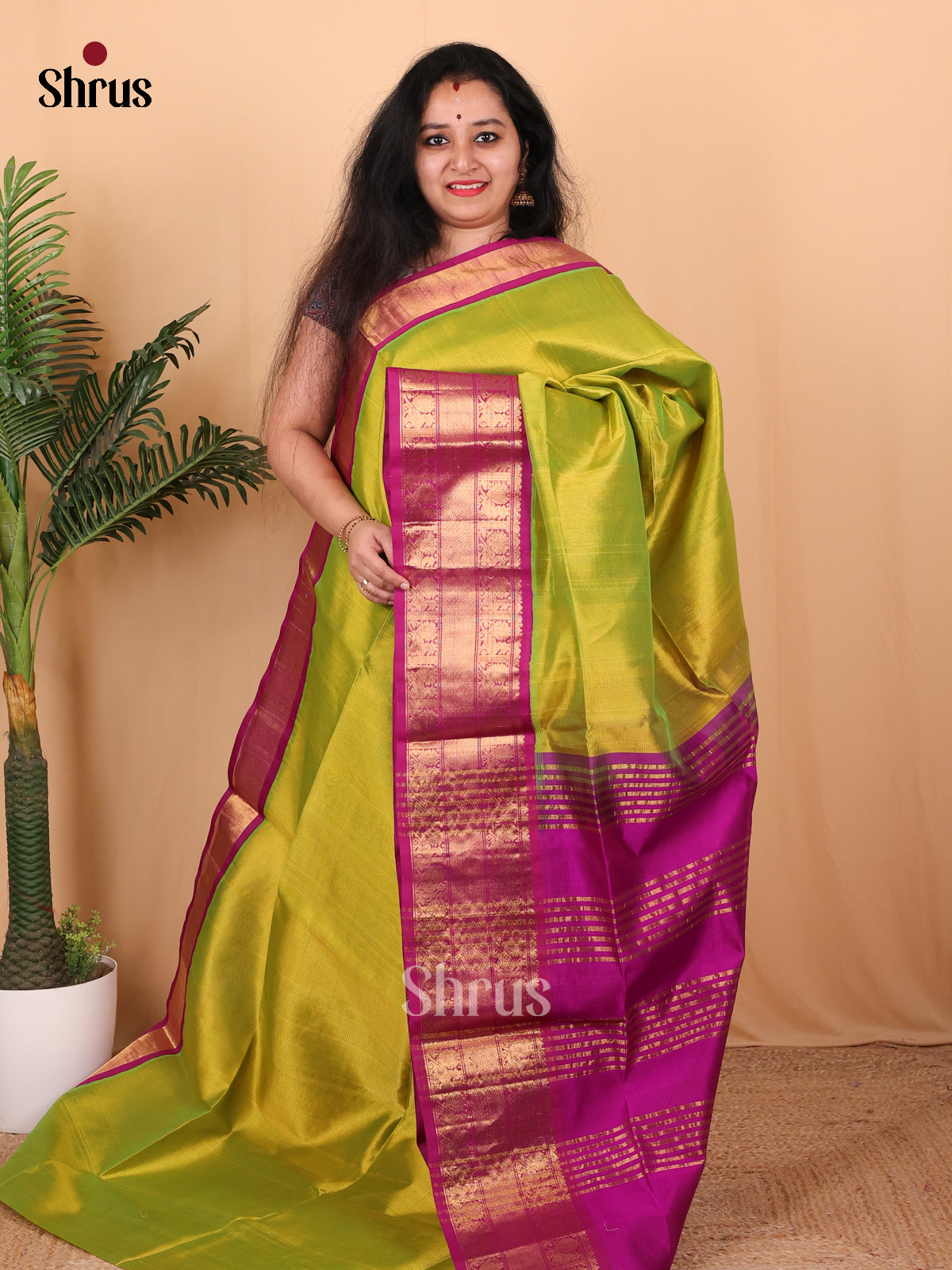 Green & Majenta - Silk Cotton Saree - Shop on Shrus.com