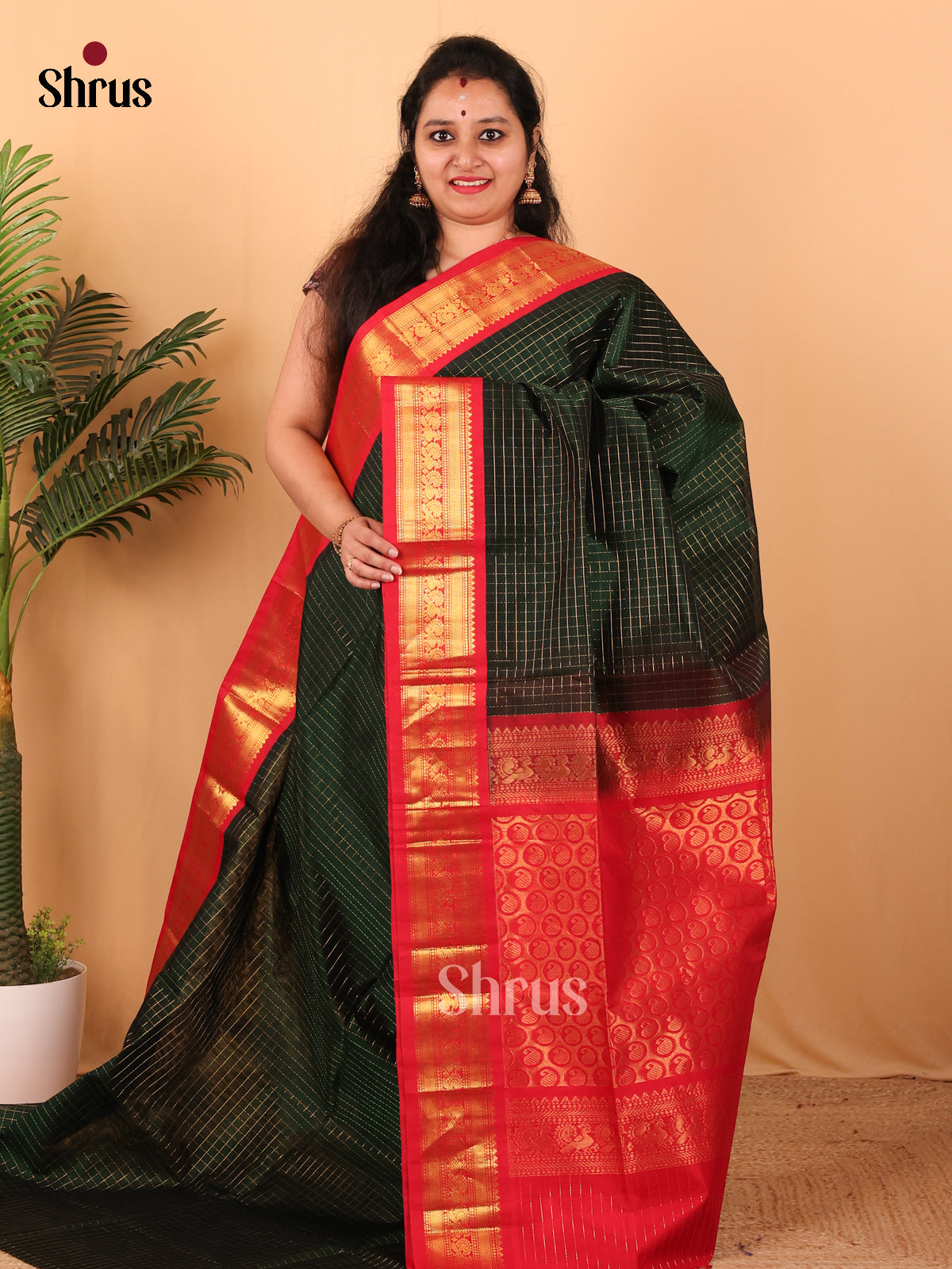 Green & Red - Silk Cotton Saree - Shop on Shrus.com