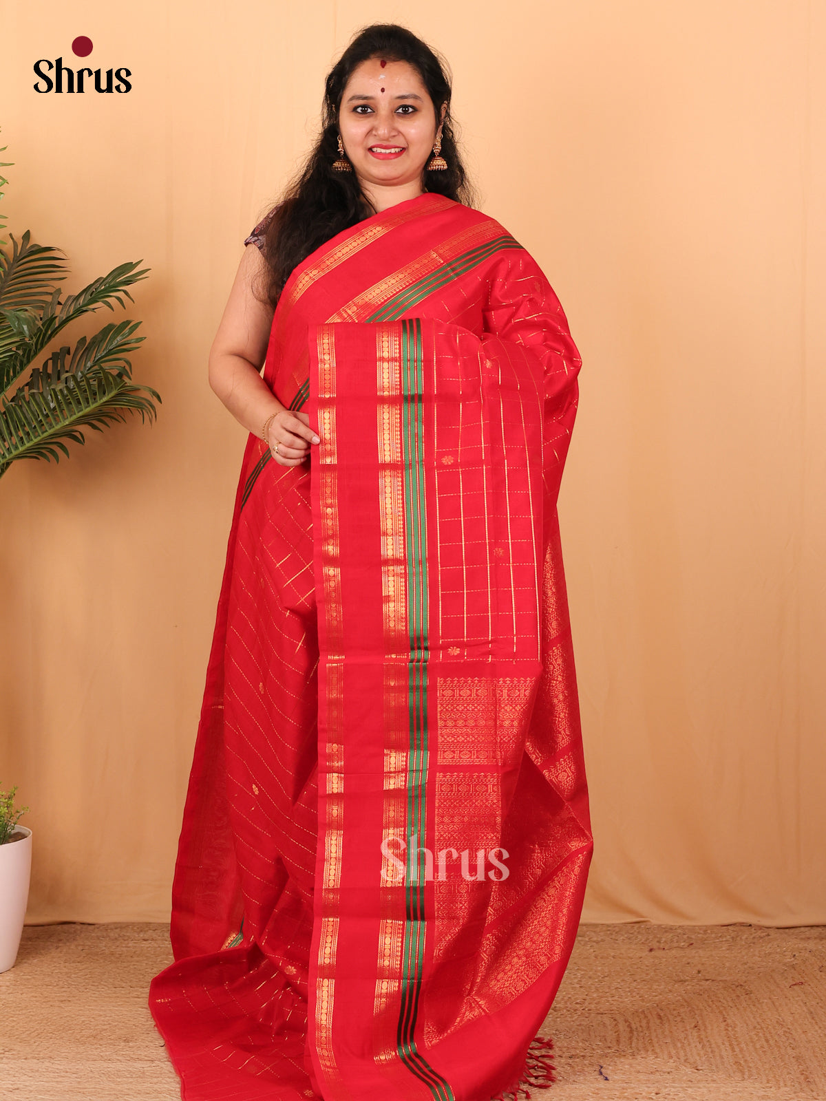 Red(single Tone)- Silk Cotton Saree - Shop on Shrus.com