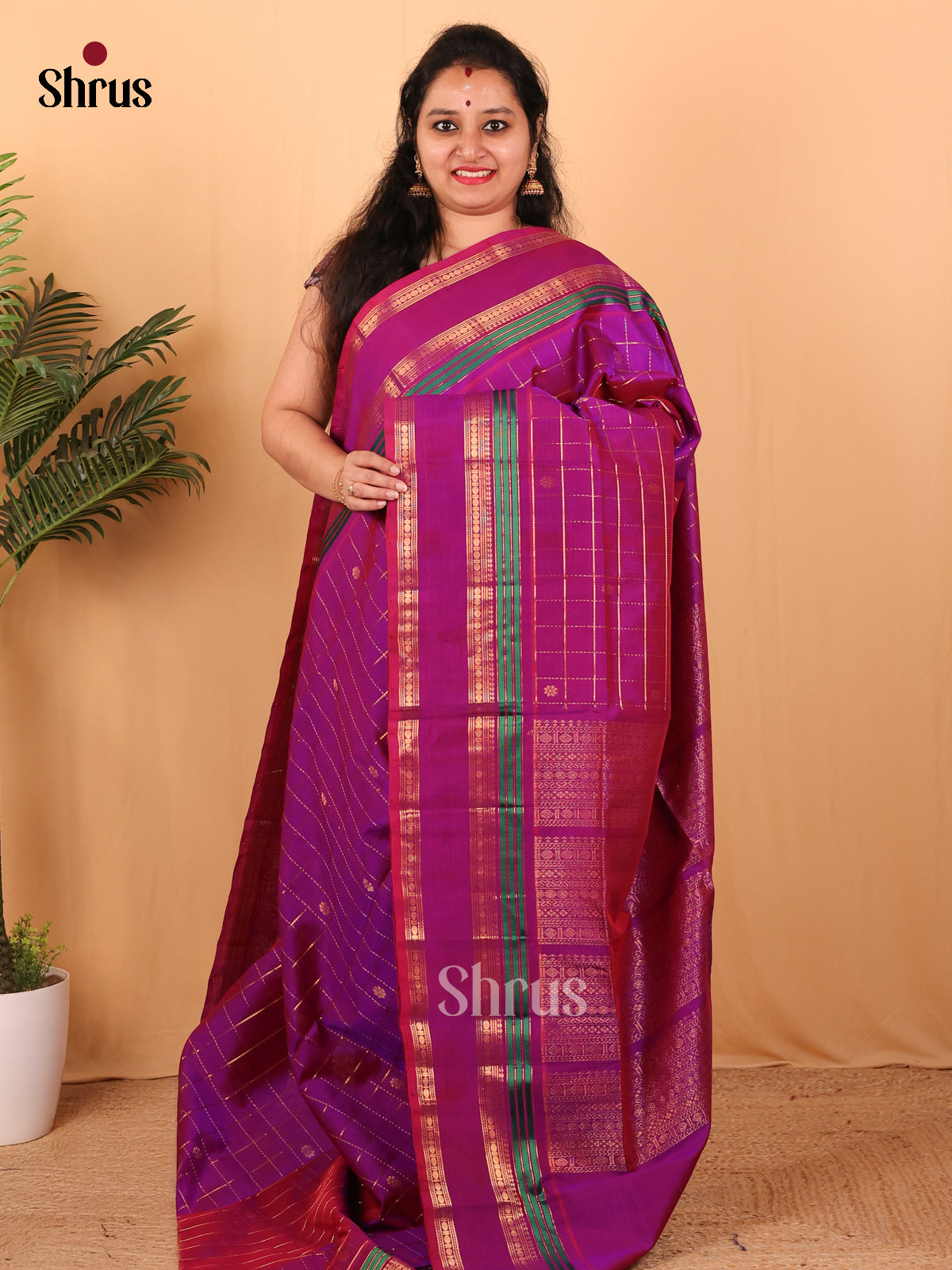 Purple(Single Tone) - Silk Cotton Saree - Shop on Shrus.com