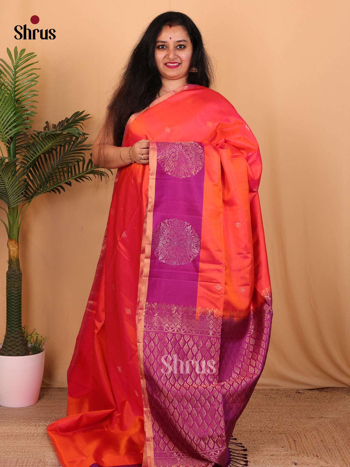 Orange & Purple - Soft Silk Saree - Shop on Shrus.com