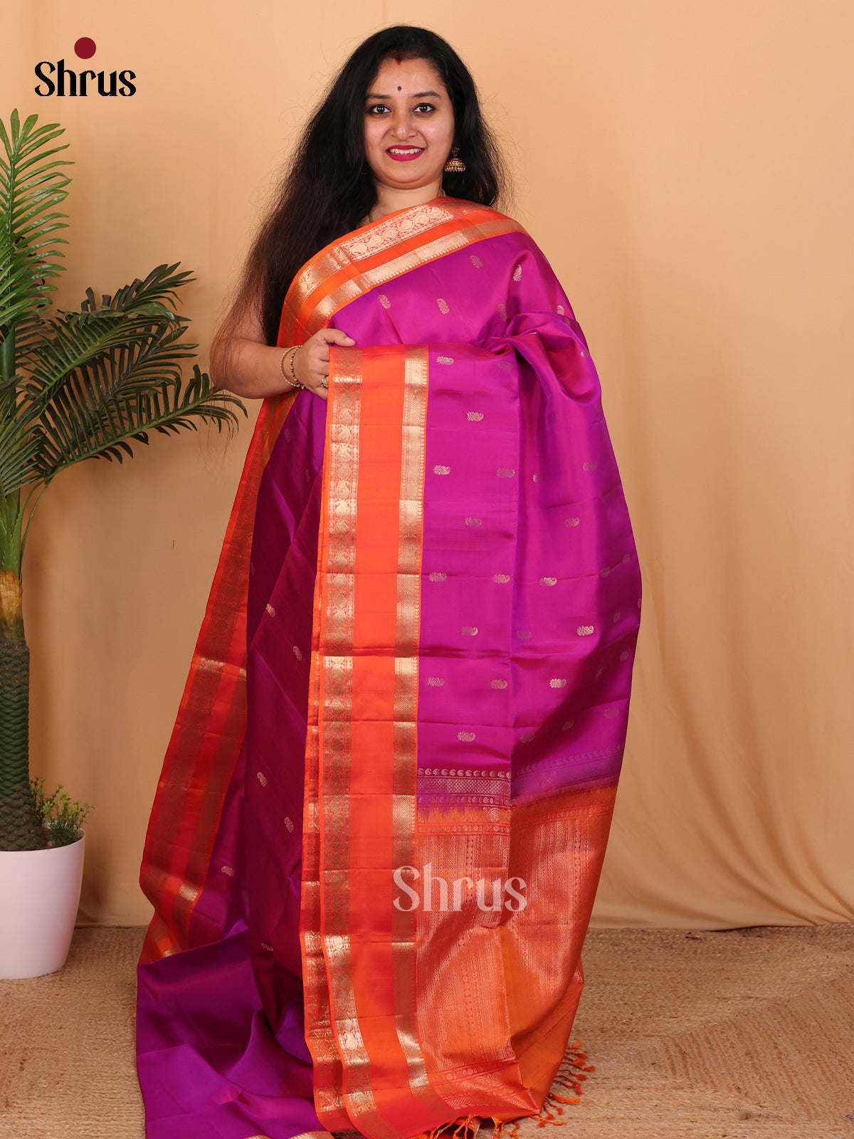 Majenta & Orange - Soft Silk Saree - Shop on Shrus.com