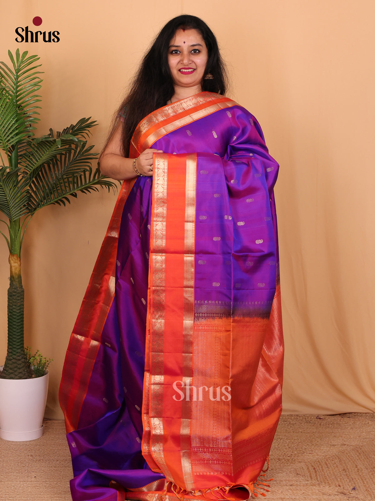 Violet & Orange - Soft Silk Saree - Shop on Shrus.com