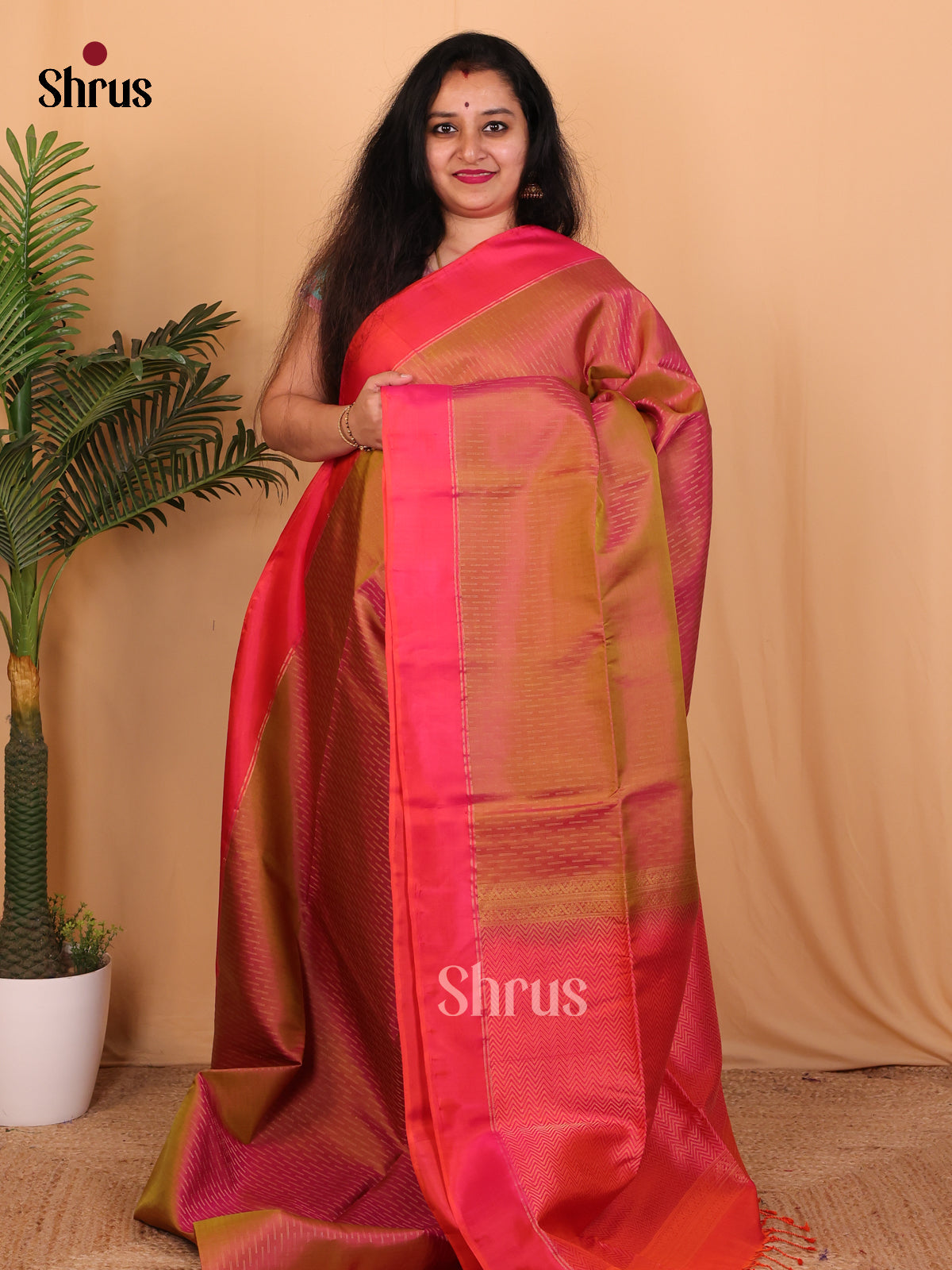 Timeless Mustard Soft Silk Saree with Zari Brocade, Contrast Orangish Pink Border & Pallu - Shop on Shrus.com