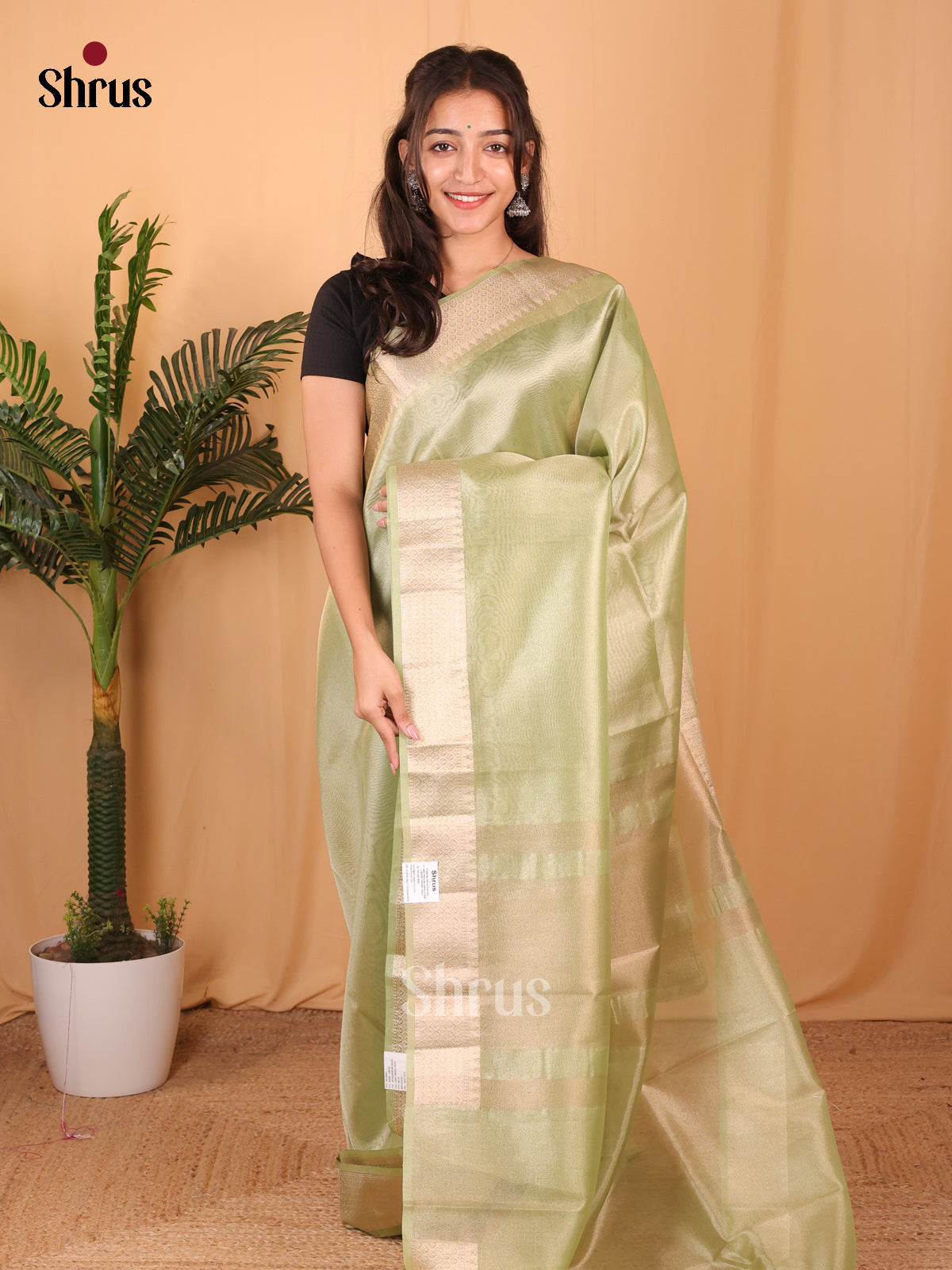 Green - Semi Tissue Saree - Shop on Shrus.com