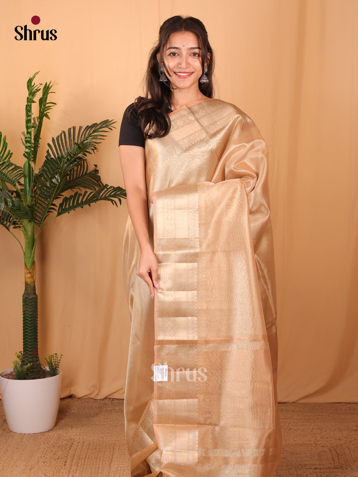 Peach- Semi Tissue Saree - Shop on Shrus.com