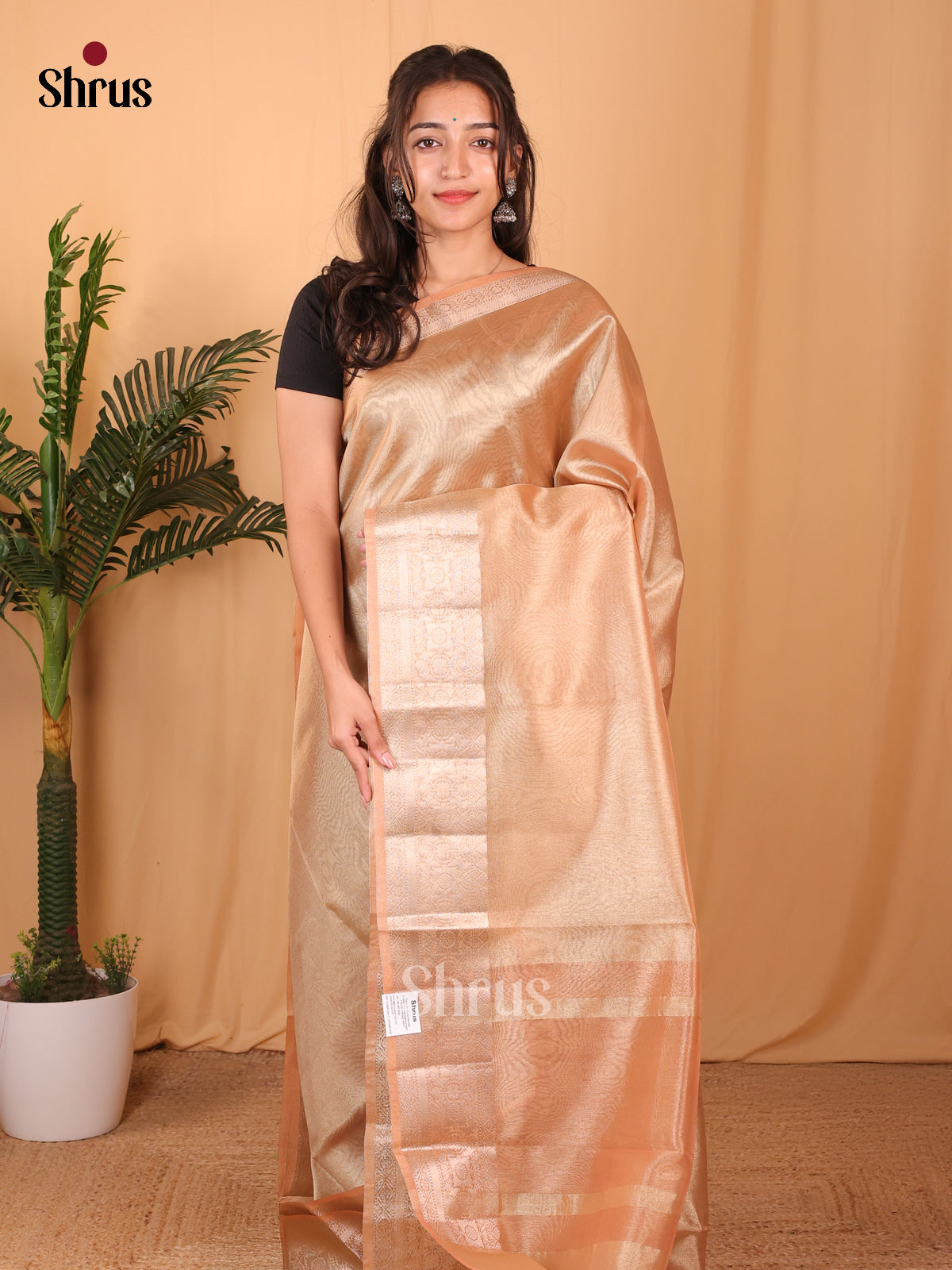 Peach- Semi Tissue Saree - Shop on Shrus.com