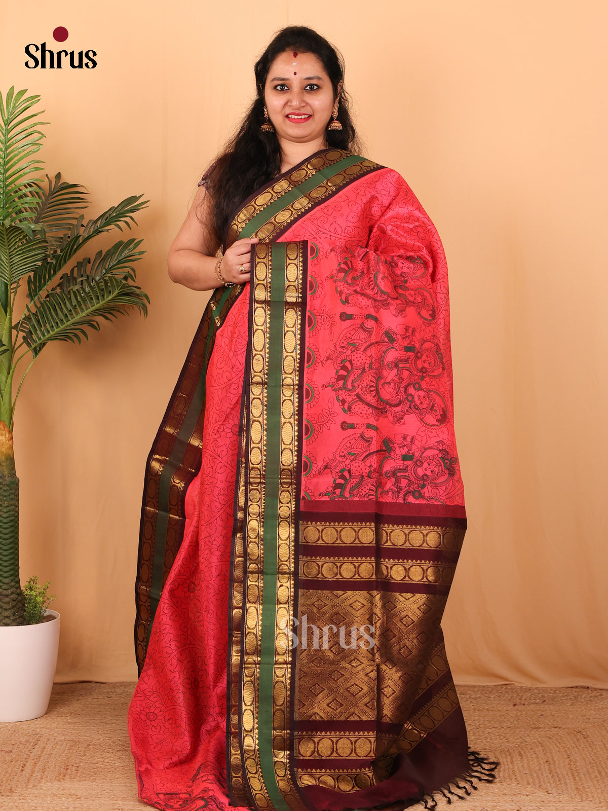 Pink & Brown - Hindolam Saree - Shop on Shrus.com