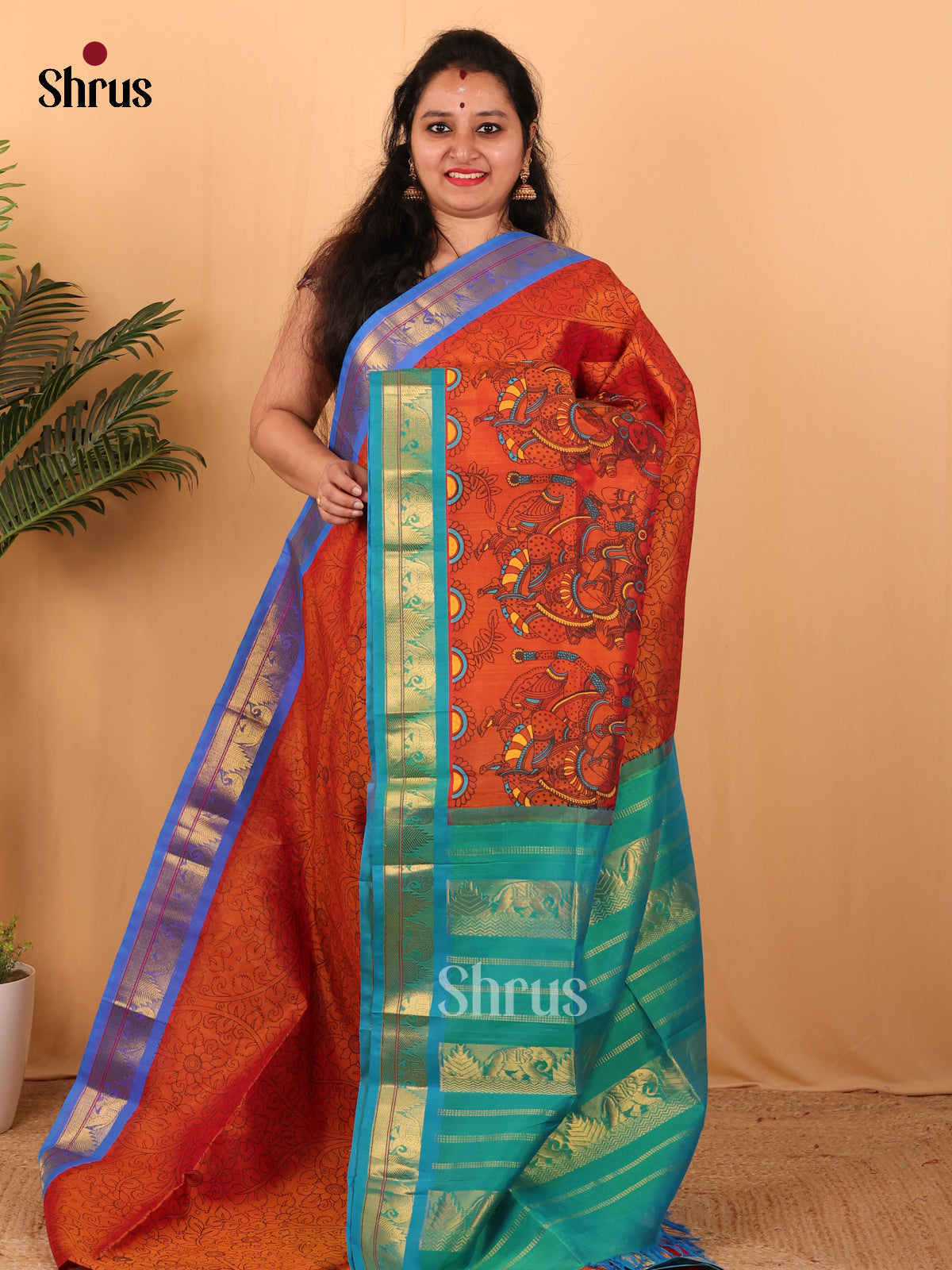 Orange & Teal - Hindolam Saree - Shop on Shrus.com