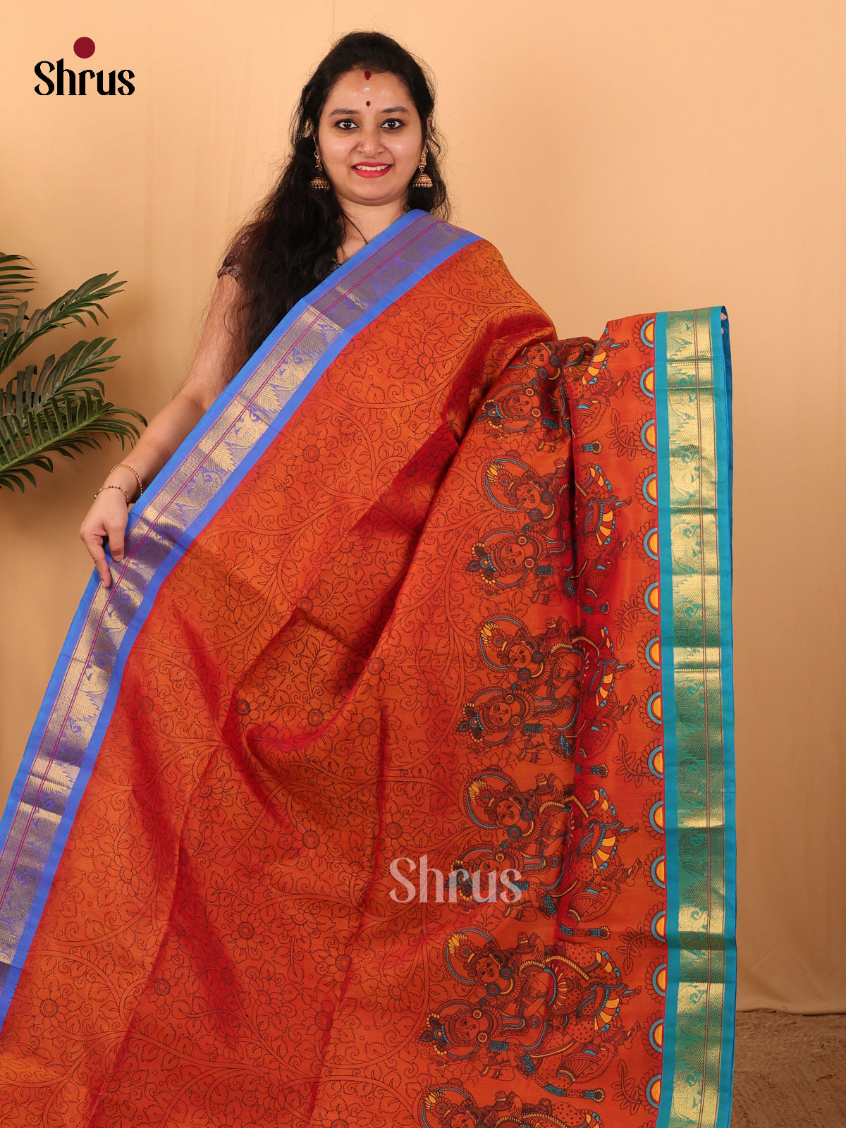 Orange & Teal - Hindolam Saree - Shop on Shrus.com