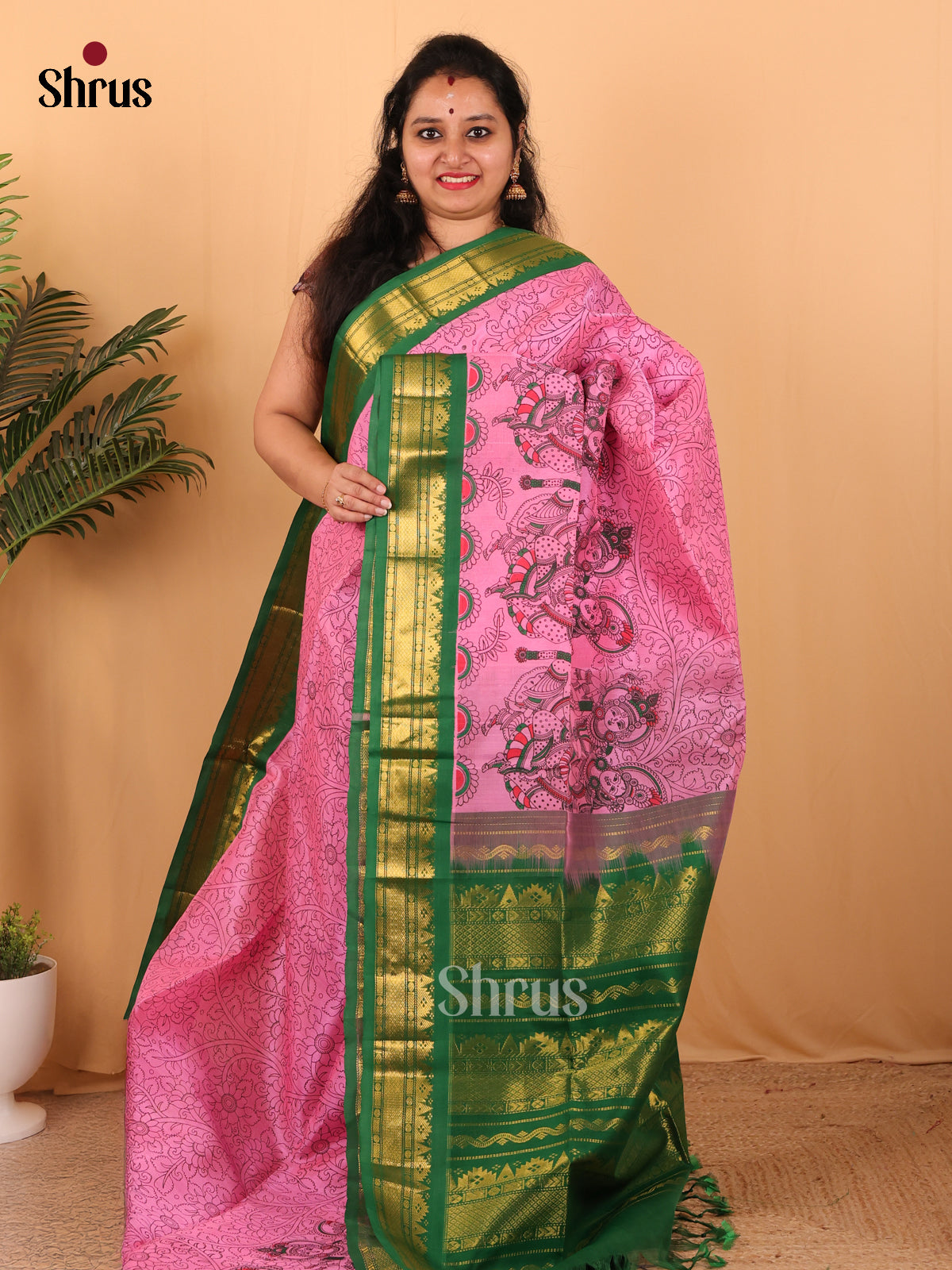 Pink & Green - Hindolam Saree - Shop on Shrus.com