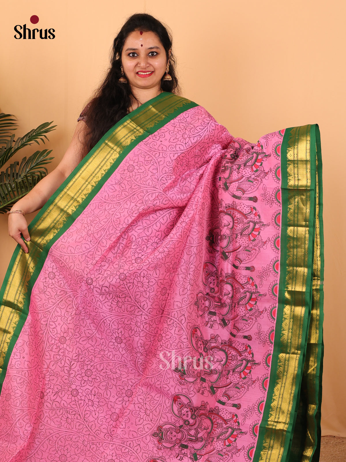 Pink & Green - Hindolam Saree - Shop on Shrus.com