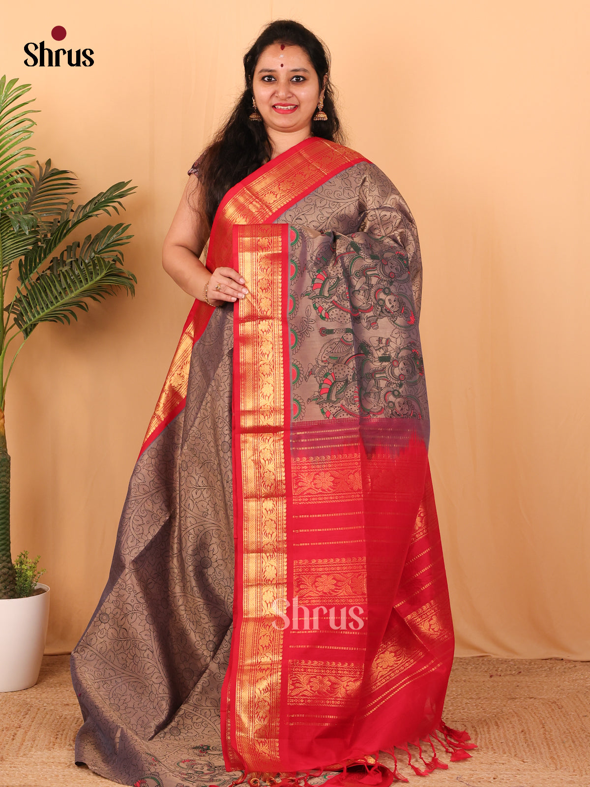 Pastel Purple & Red- Hindolam Saree - Shop on Shrus.com