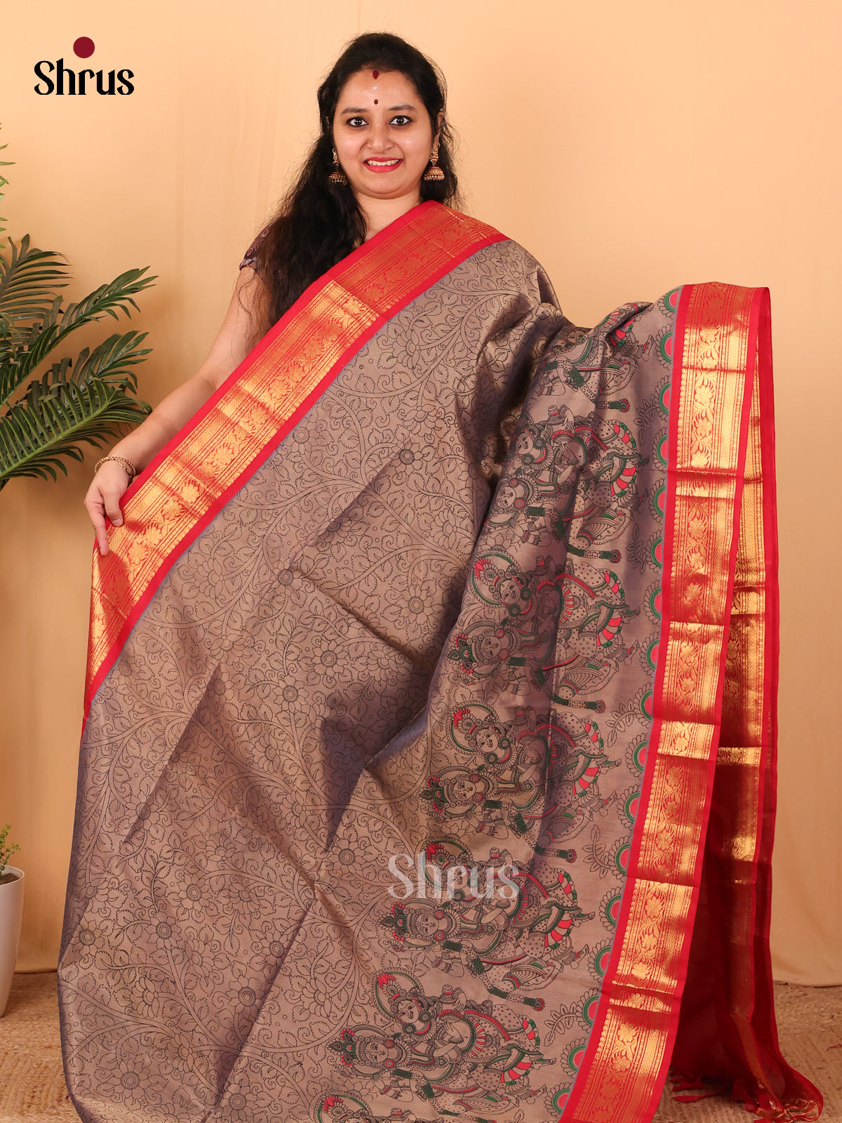 Pastel Purple & Red- Hindolam Saree - Shop on Shrus.com