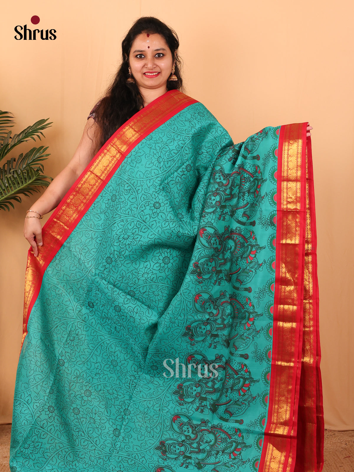 Teal & Red - Hindolam Saree - Shop on Shrus.com