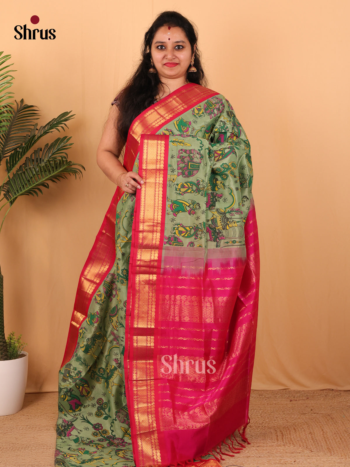 Green & Pink - Hindolam Saree - Shop on Shrus.com