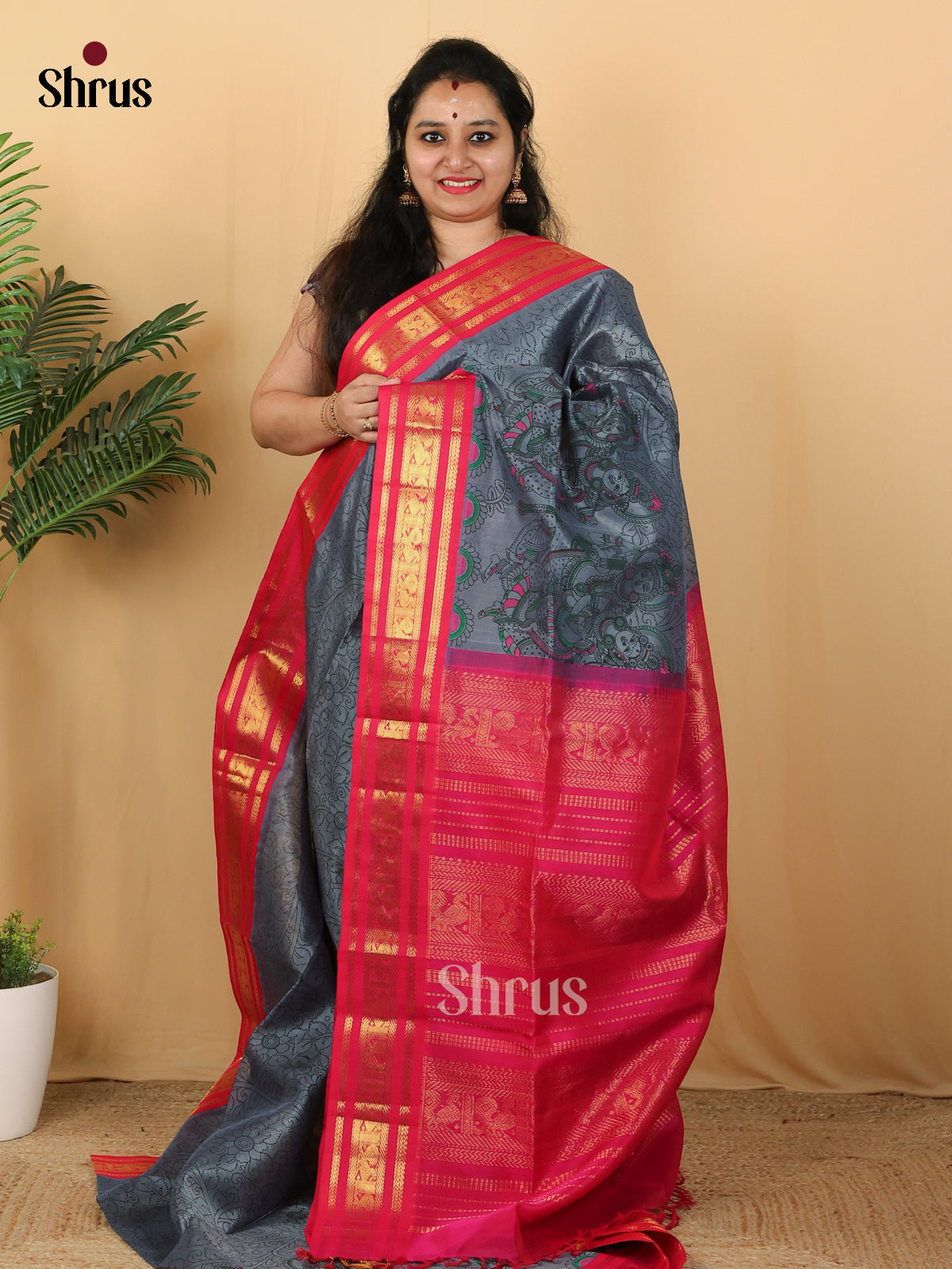 Grey & Pink - Hindolam Saree - Shop on Shrus.com