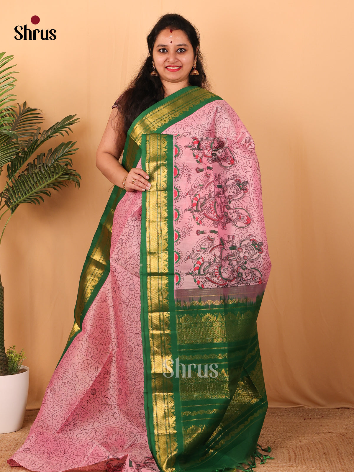 Pink & Green - Hindolam Saree - Shop on Shrus.com