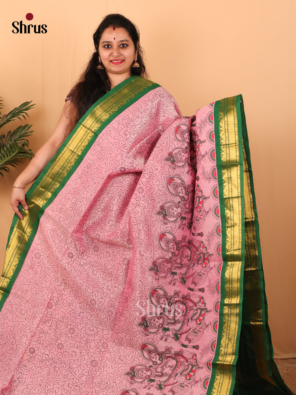 Pink & Green - Hindolam Saree - Shop on Shrus.com