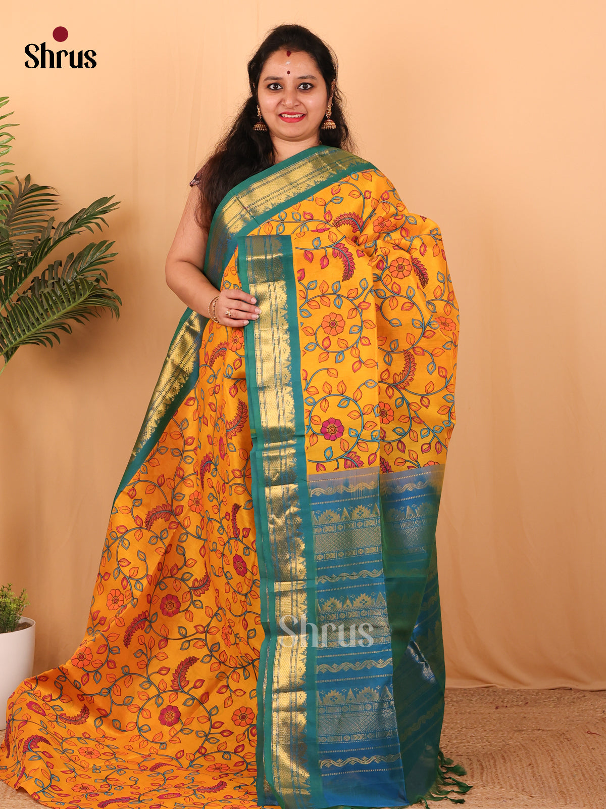 Mustard & Teal - Hindolam Saree - Shop on Shrus.com