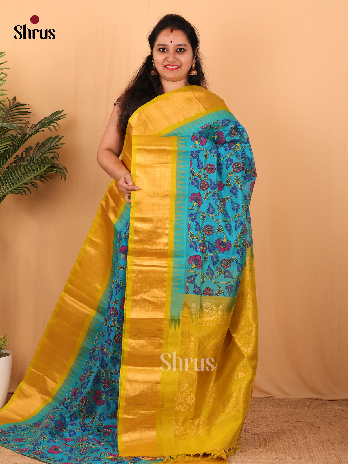 Blue & Yellow - Hindolam Saree - Shop on Shrus.com