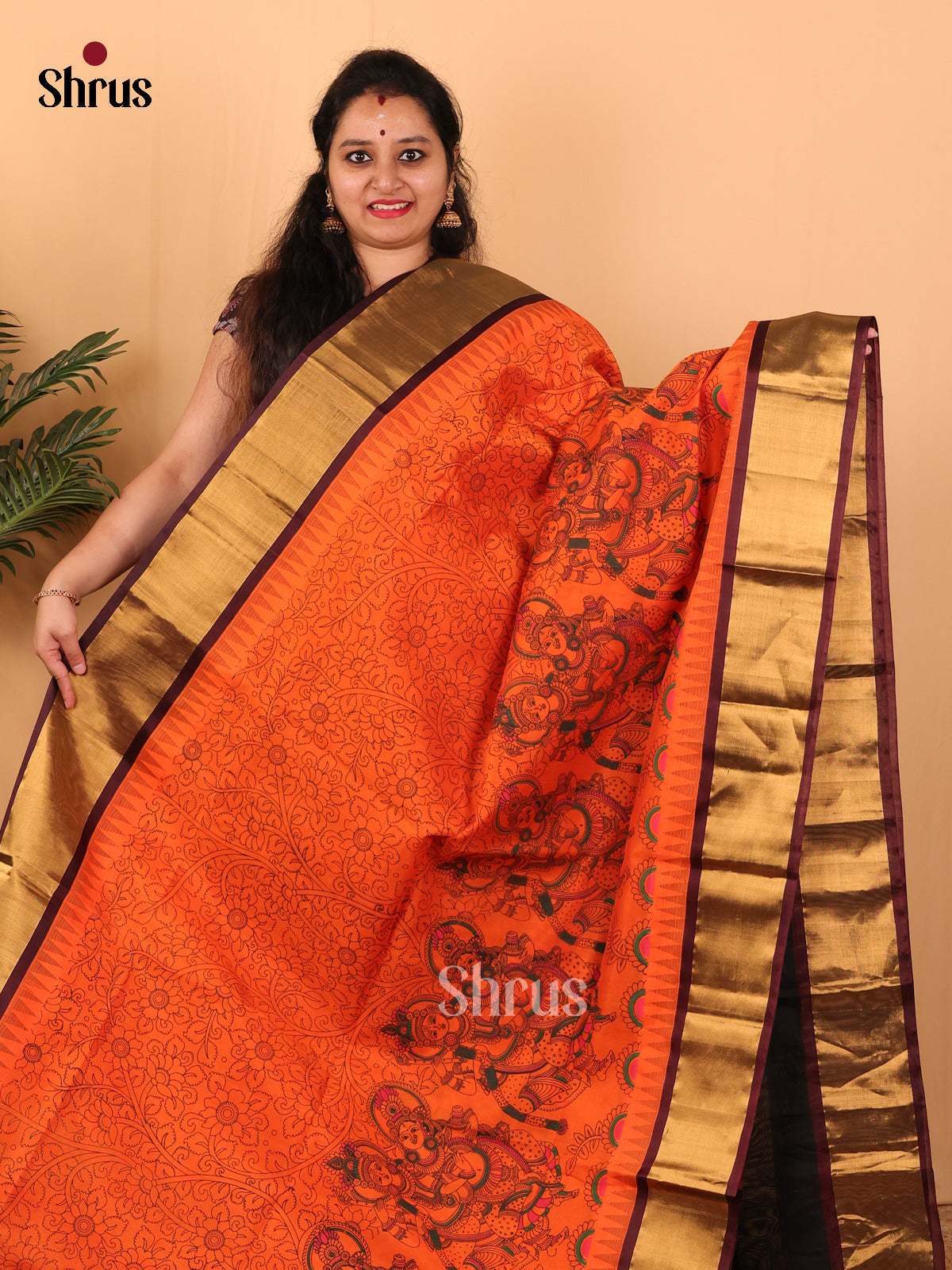 Orange & Brown - Hindolam Saree - Shop on Shrus.com